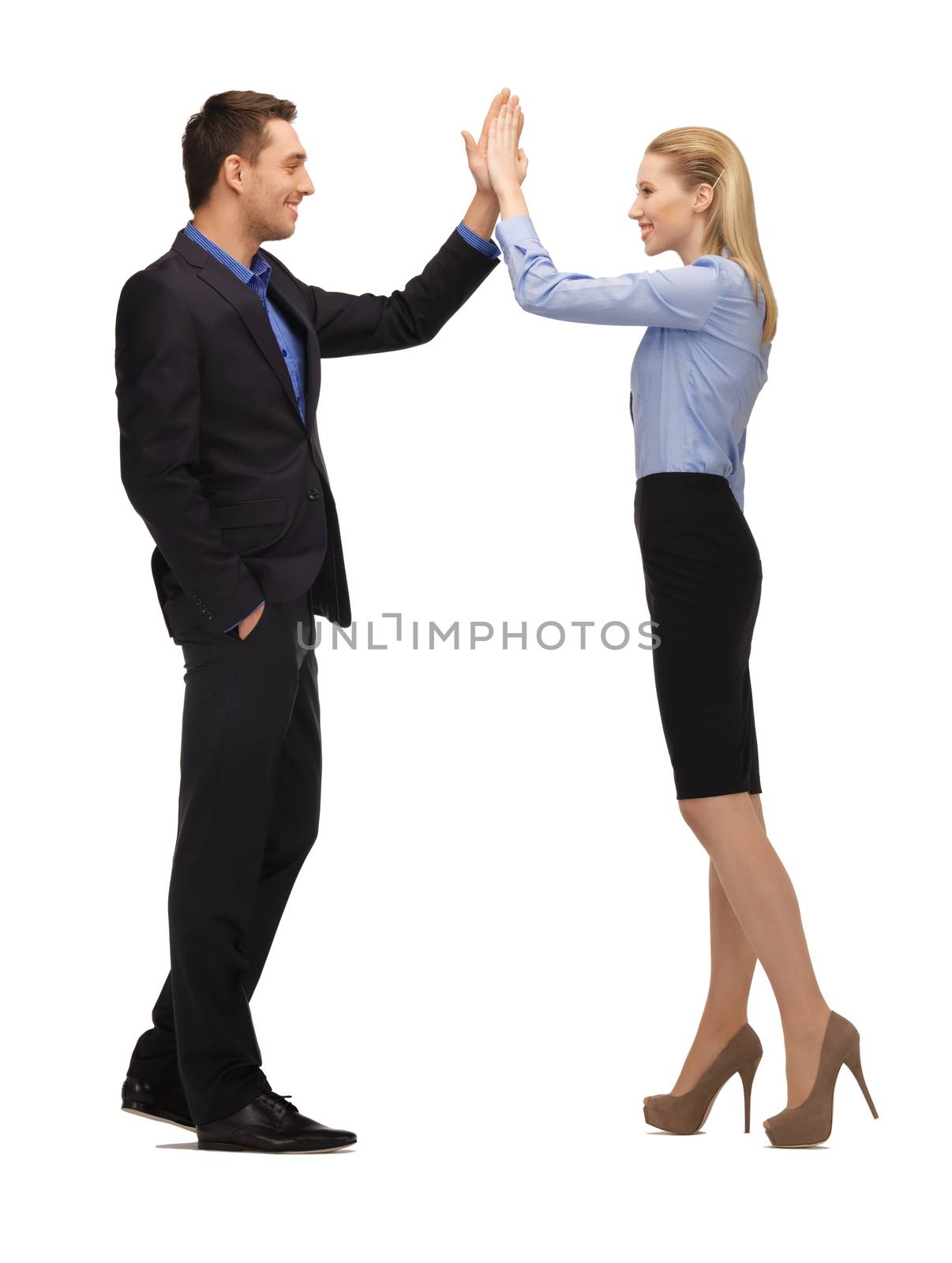 man and woman giving a high five by dolgachov