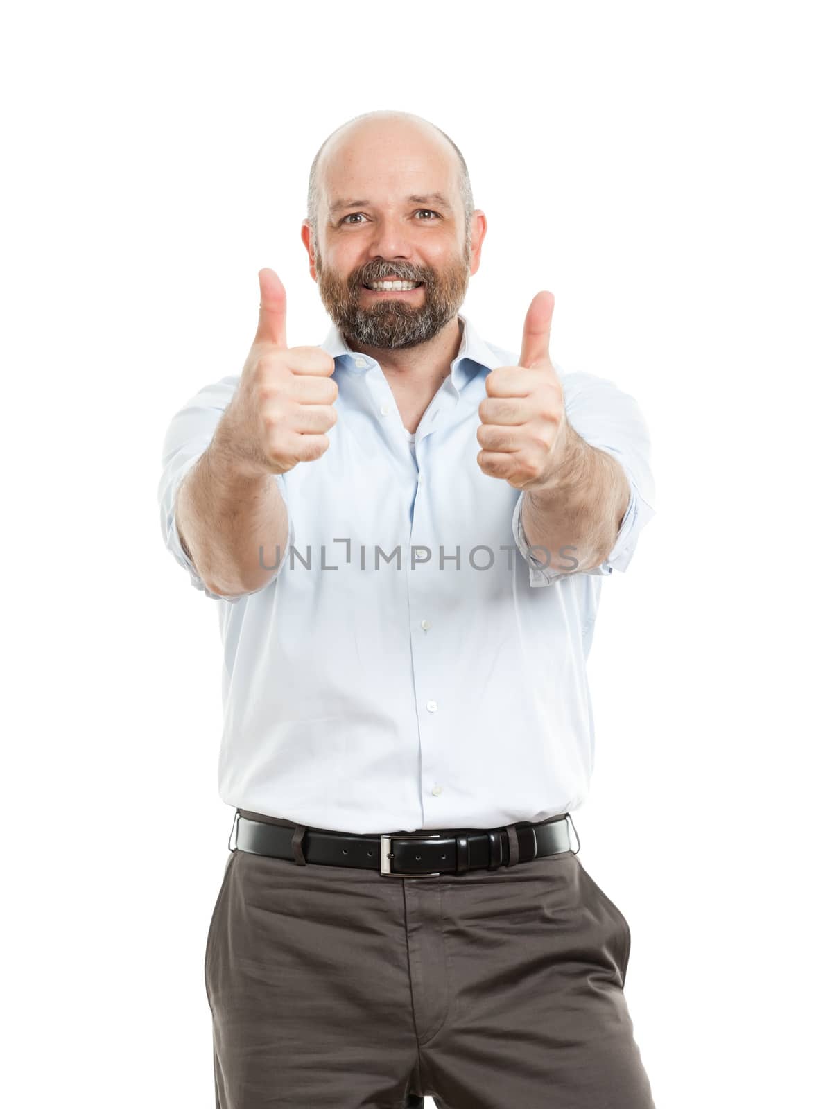 An image of a handsome business man with both thumbs up
