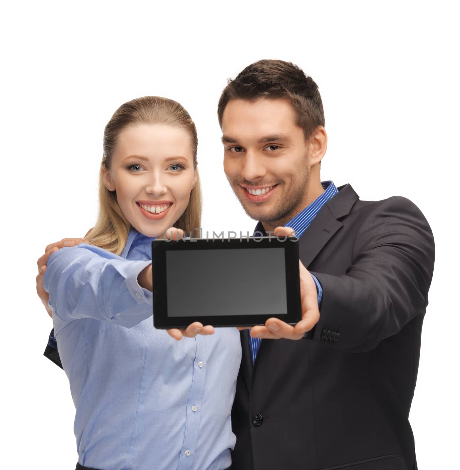 bright picture of man and woman with tablet pc.