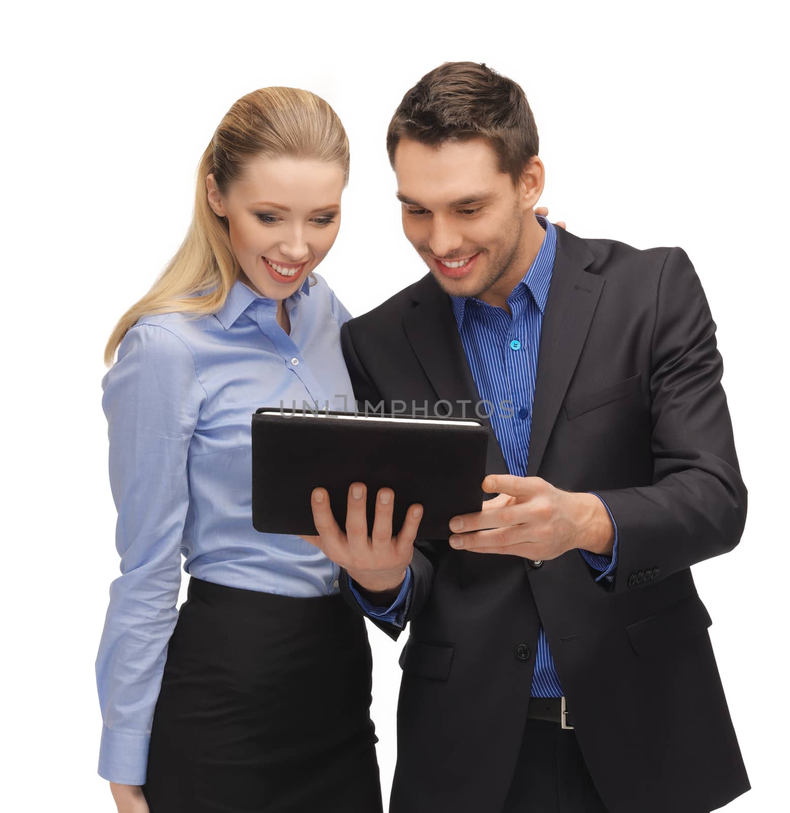 bright picture of man and woman with tablet pc.