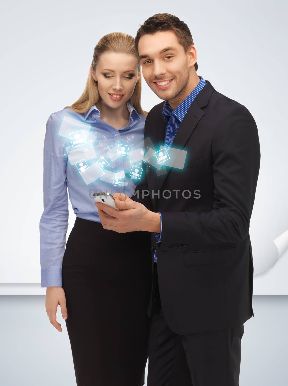 bright picture of man and woman with smartphone