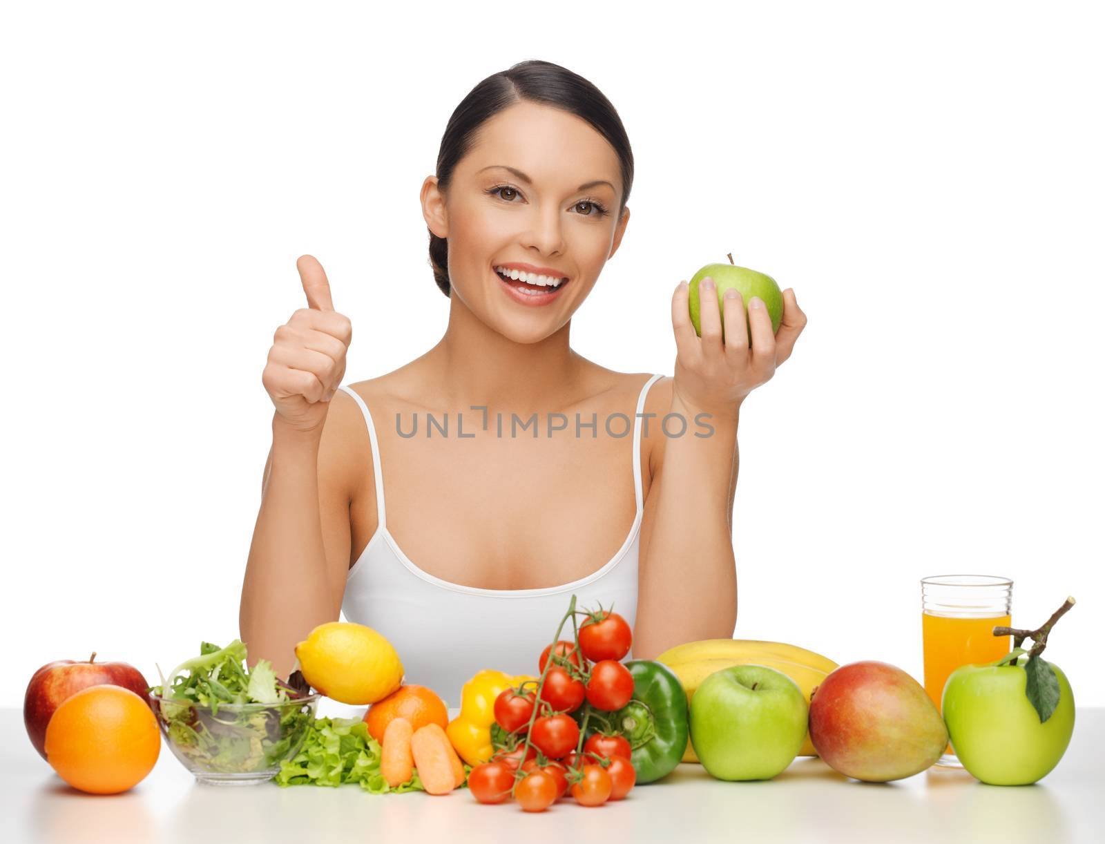 woman with healthy food by dolgachov