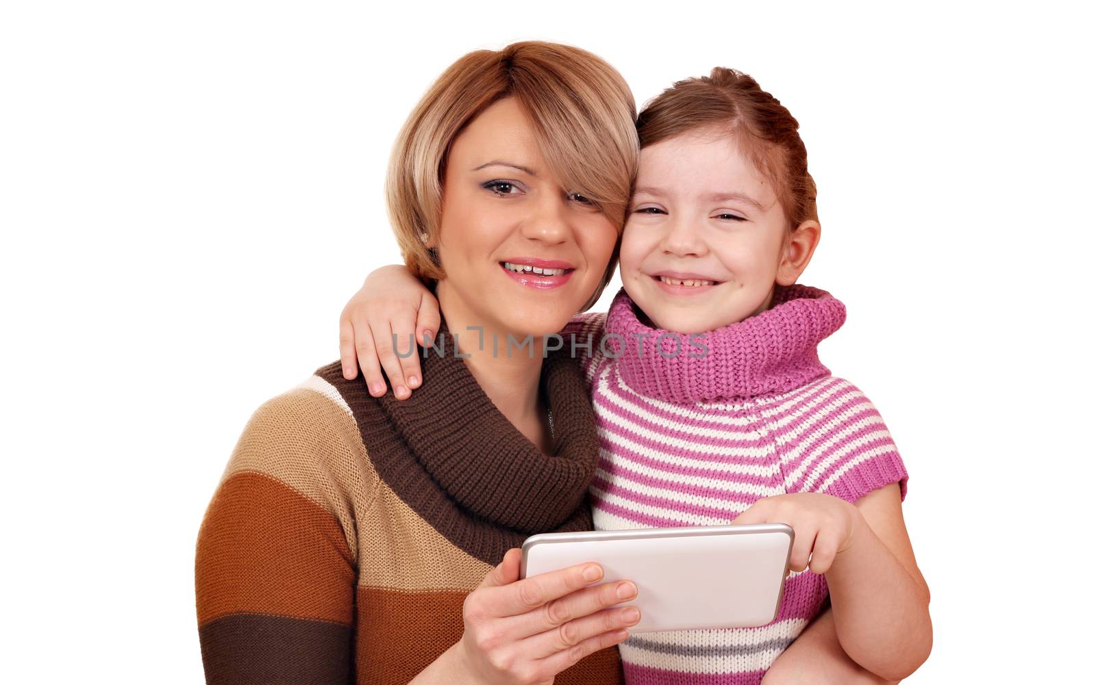 happy mother and daughter with tablet pc by goce