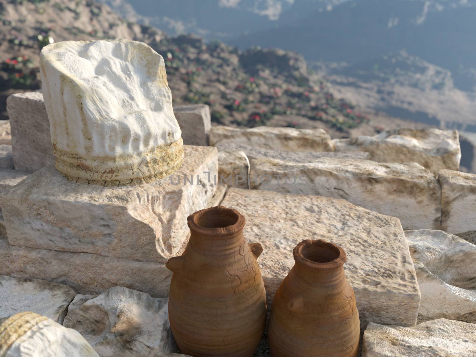 ancient architecture background with antique pitcher and column