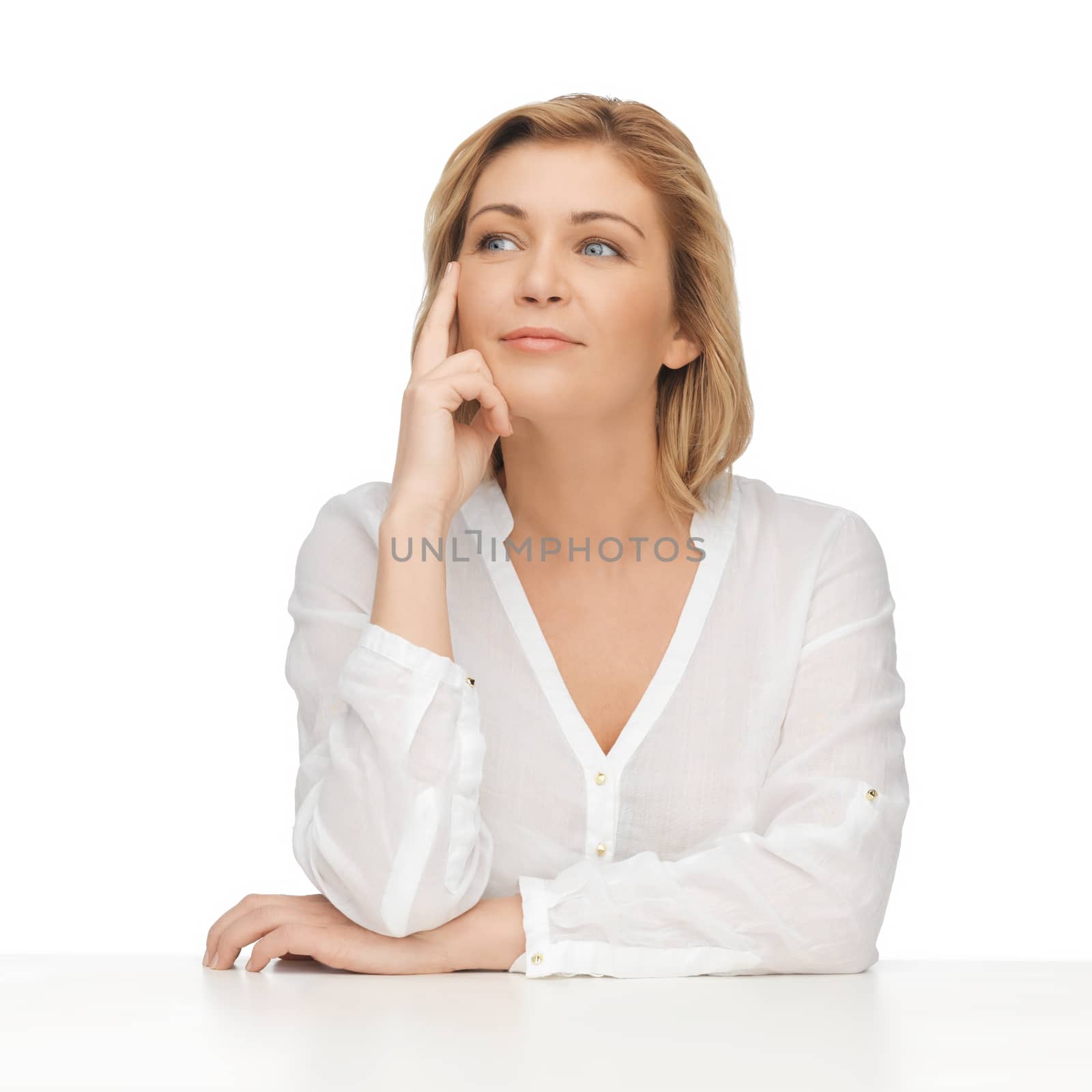 bright picture of thoughtful woman in casual clothes