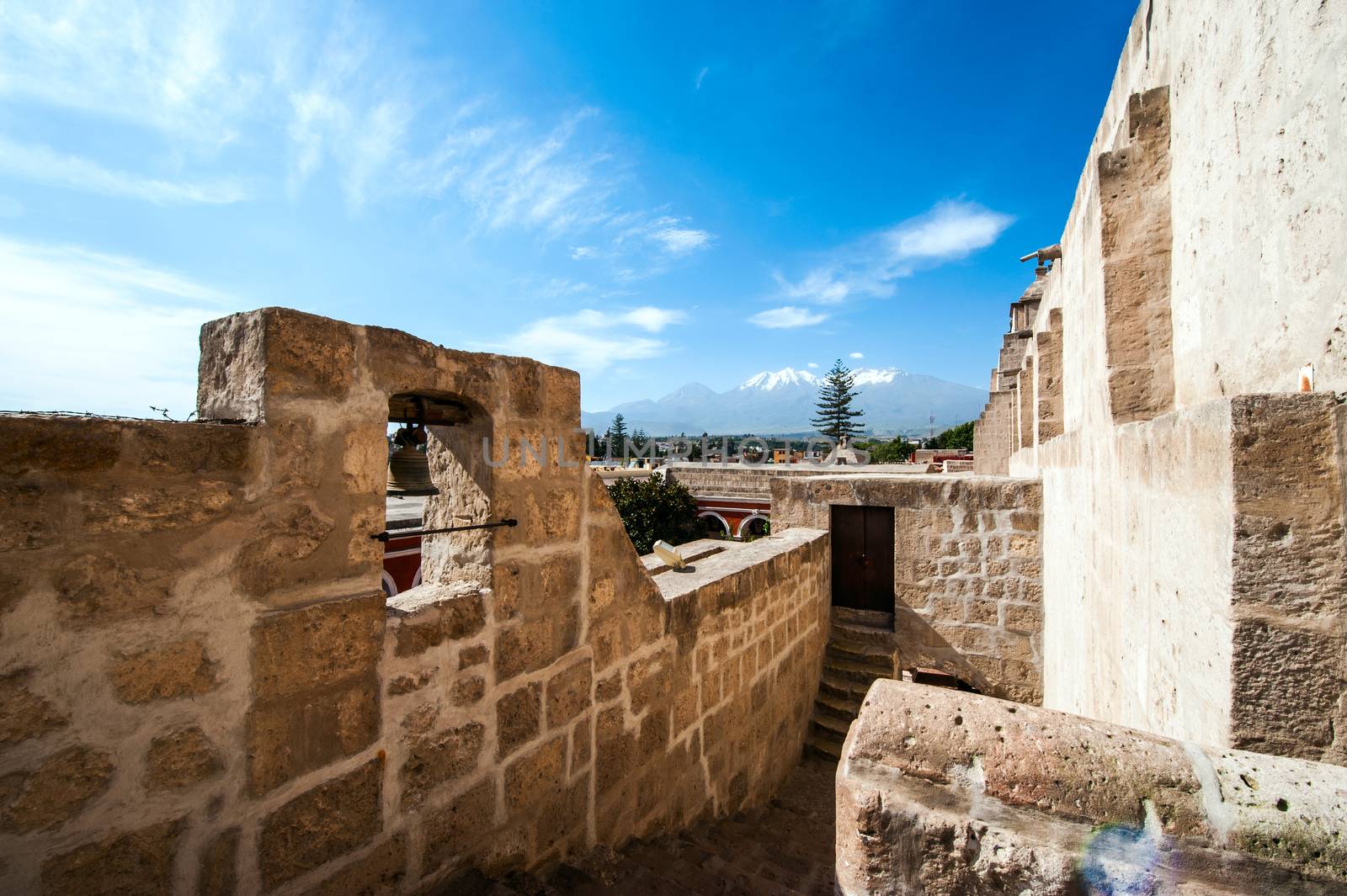 Santa Catalina Monastery is the most important religious monument of Peru. Snow-capped volcano El Misti