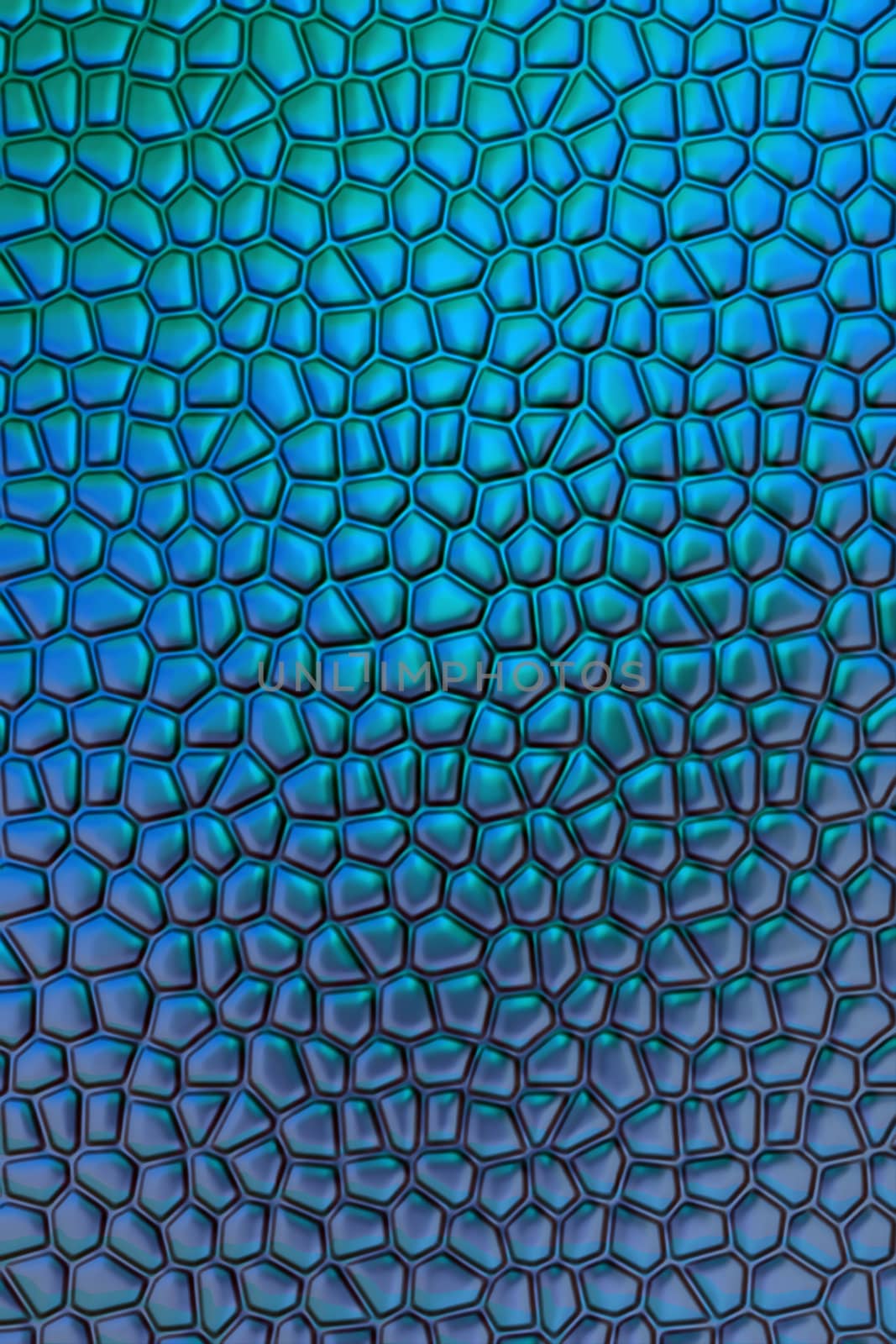 Abstract background in the form of three-dimensional mosaic of shiny blue tone with a faint tinge of red and green