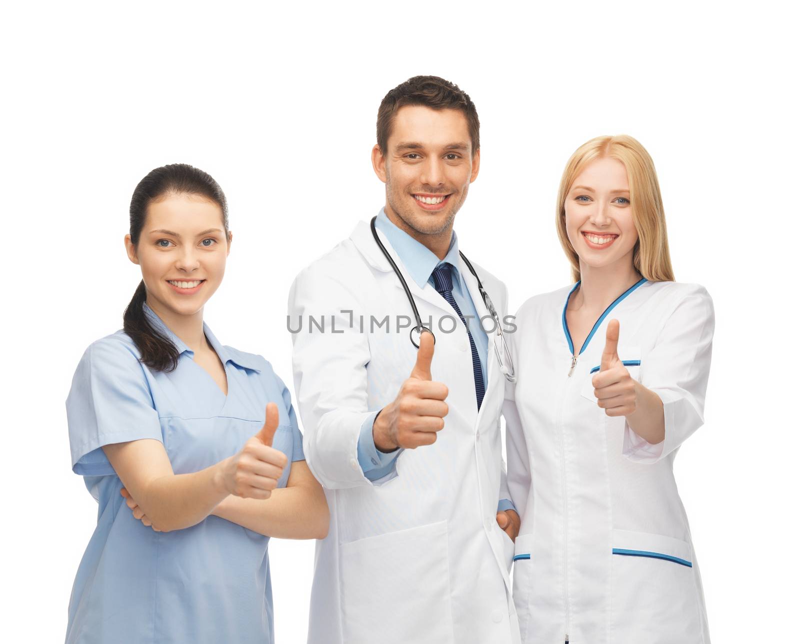 professional young team or group of doctors showing thumbs up