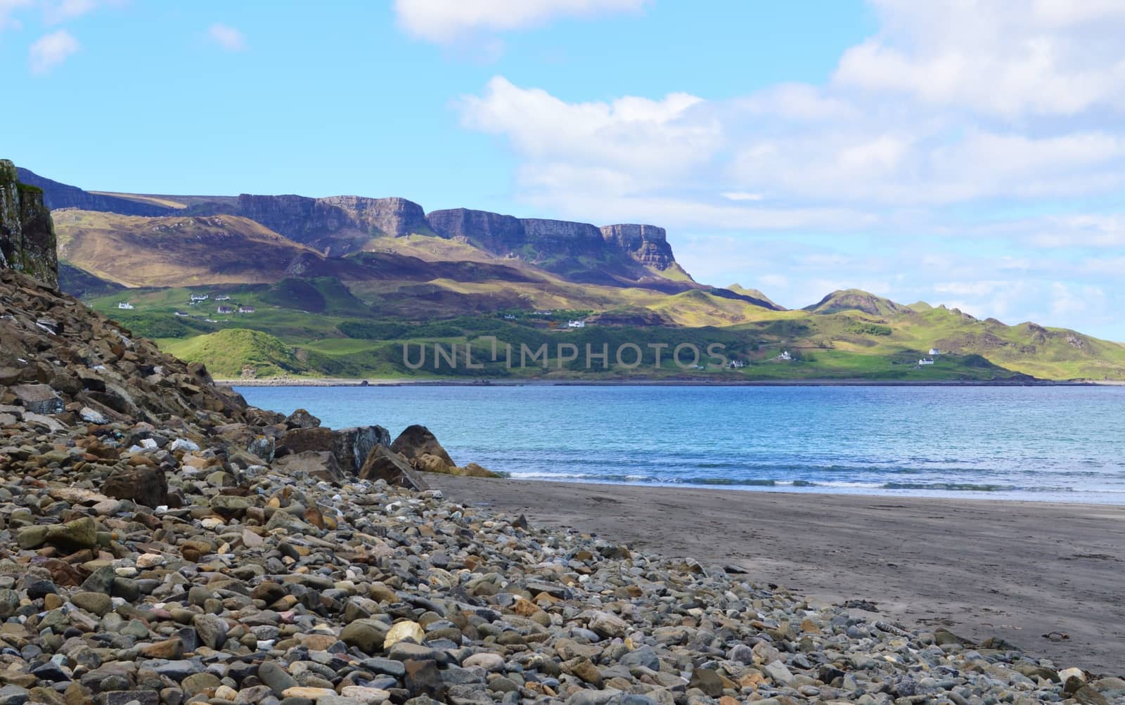 A beach scene photographed at Staffin on the Isle of Skye.