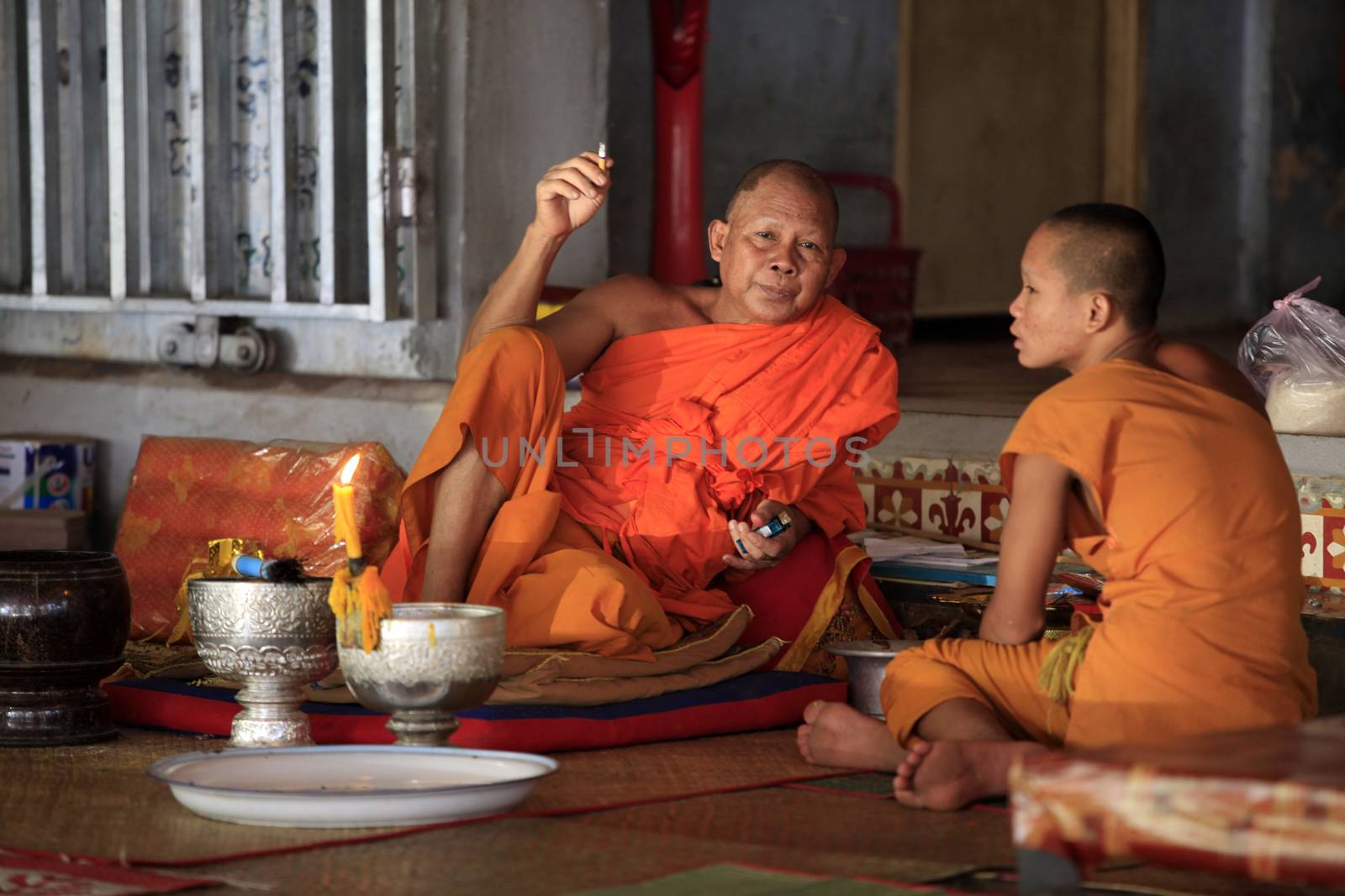 SIEM REAP, CAMBODIA - APRIL 07, 2014: Unidentified monks of temple, Angkor Wat, Siem Reap on November 7, 2014, Cambodia. 
