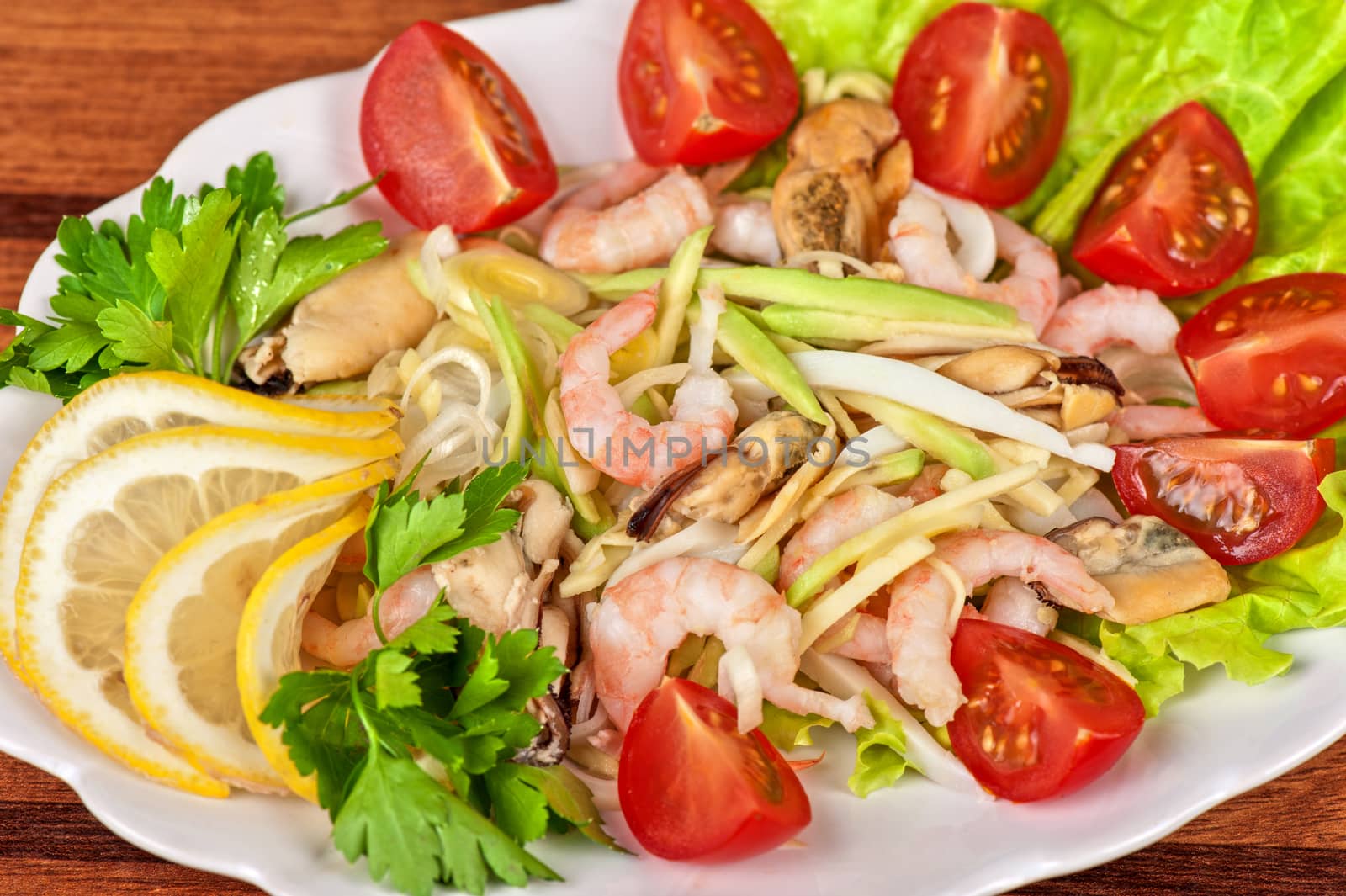 Tasty seafood salad with vegetable