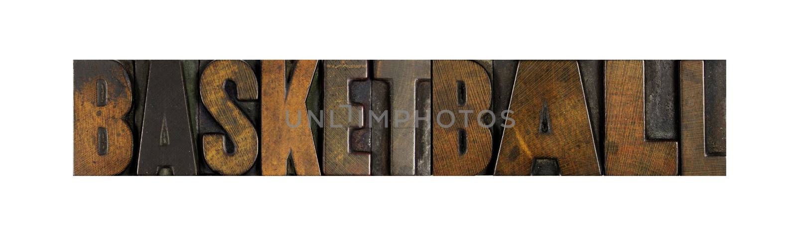 The word BASKETBALL written in vintage letterpress type