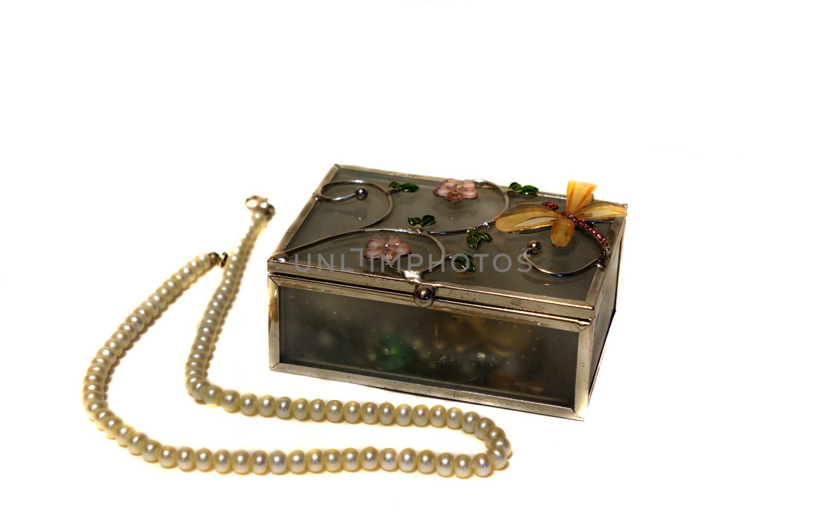 Decorative jewelry box and pearl beads                