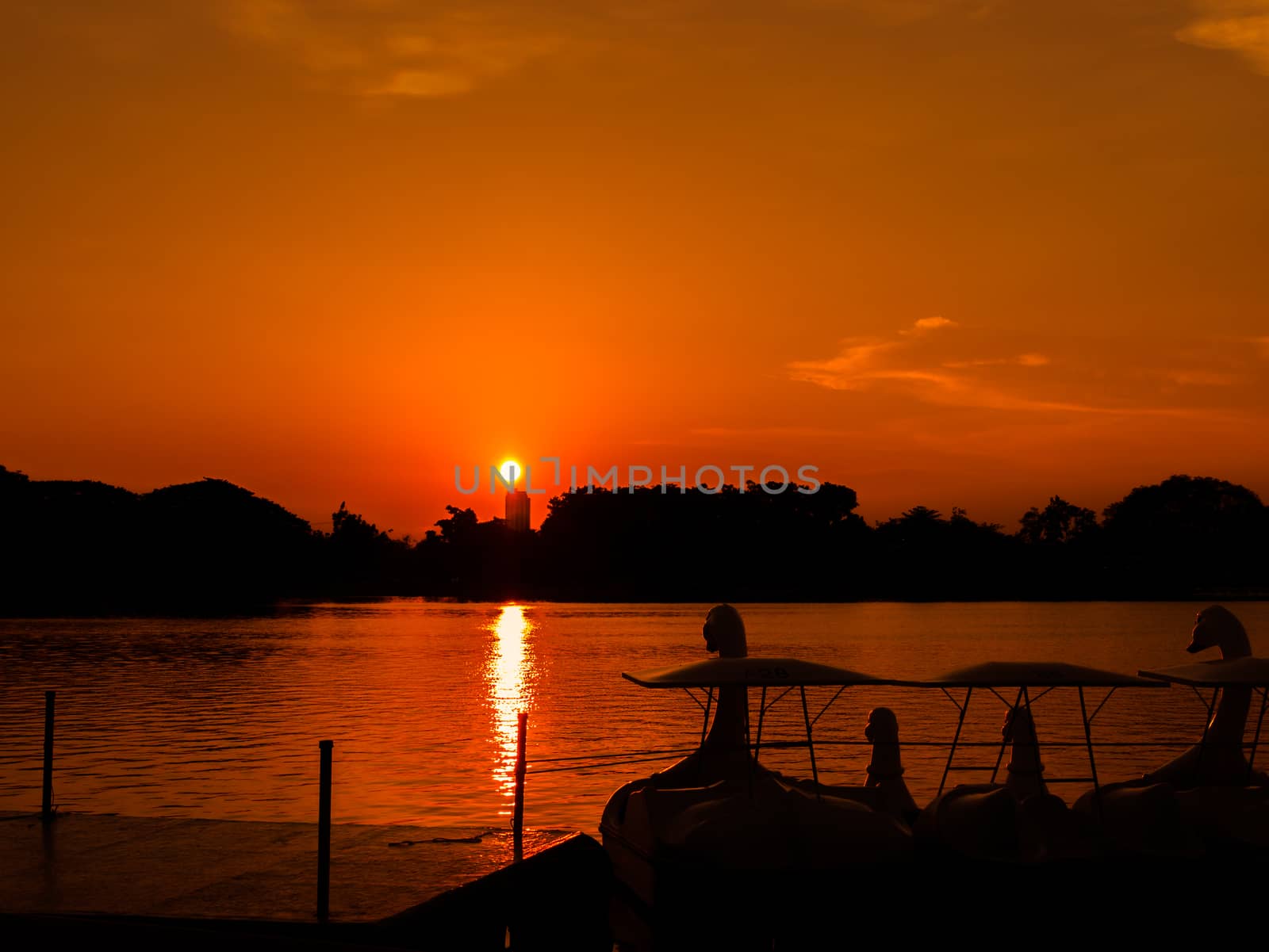 color sky at sunset and the lake