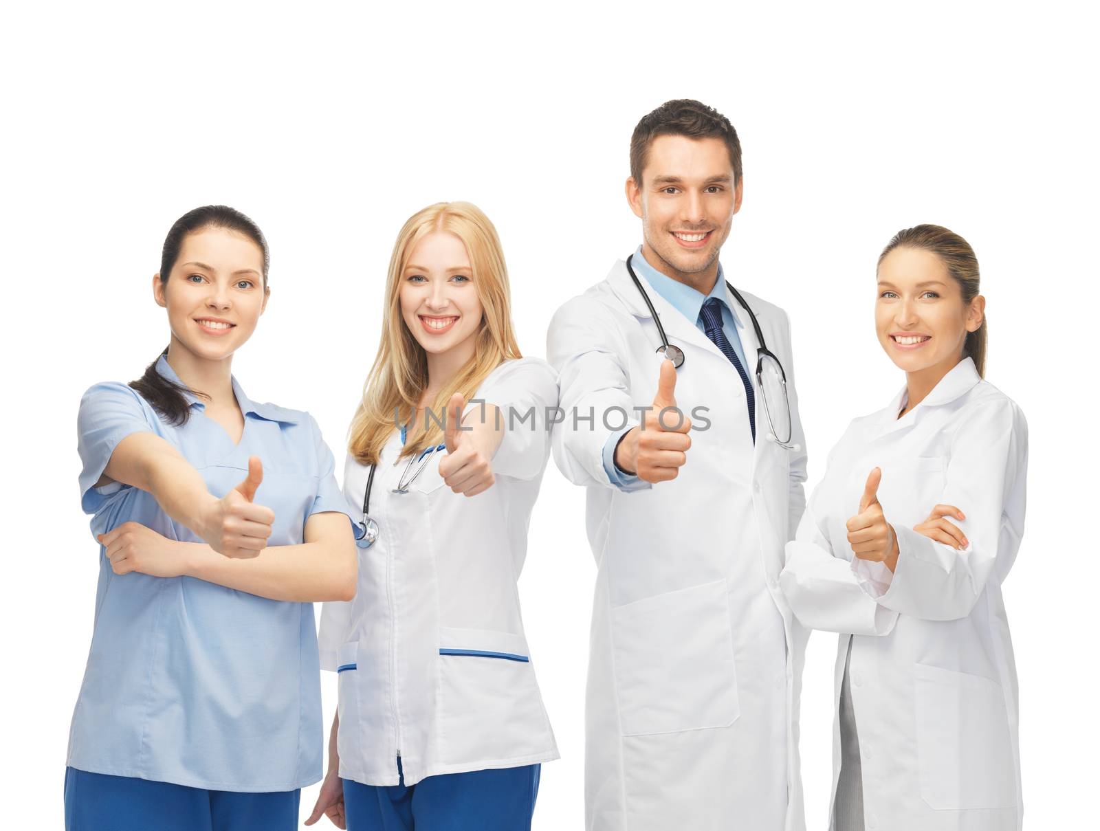 professional young team or group of doctors showing thumbs up