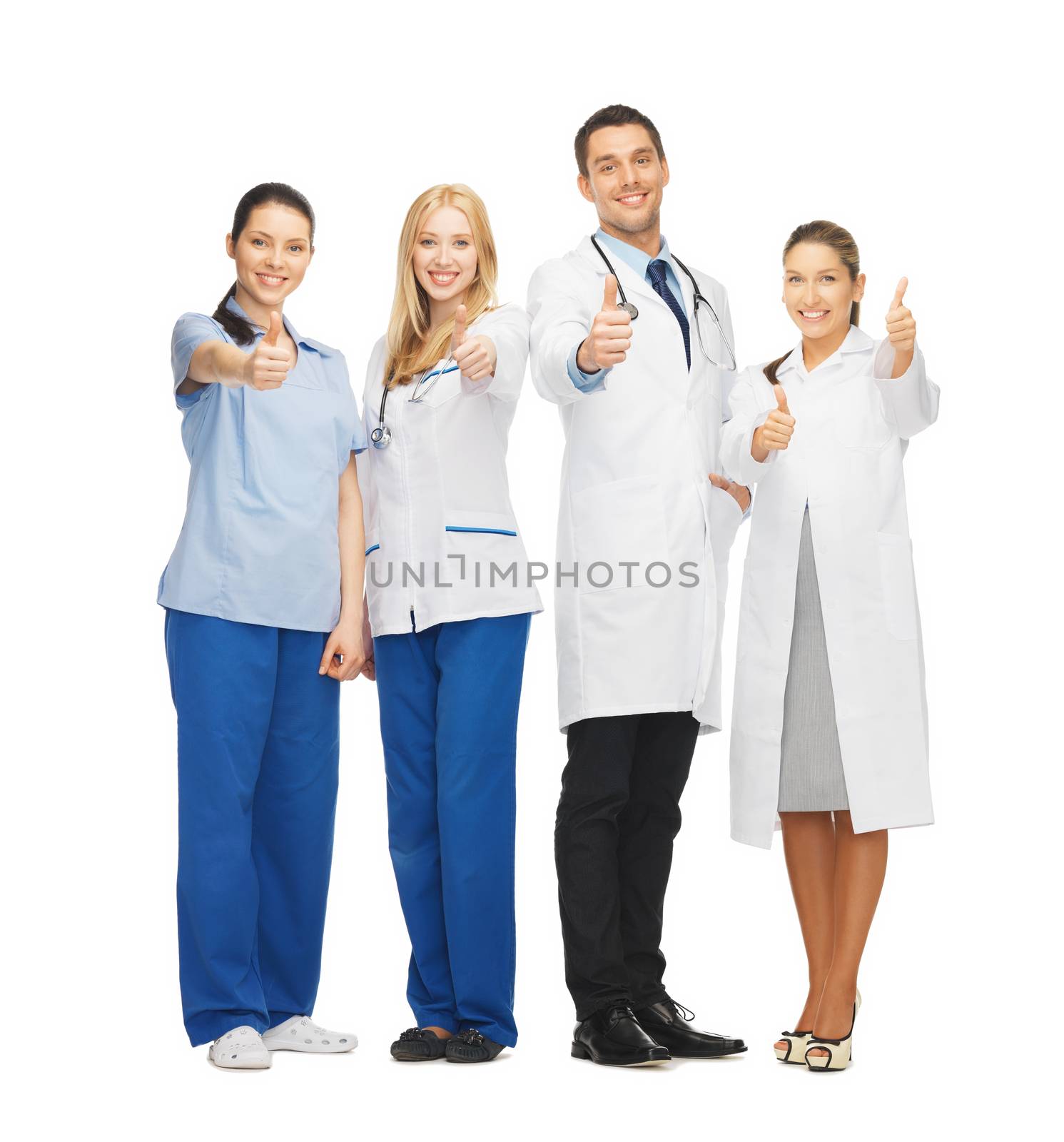 professional young team or group of doctors showing thumbs up