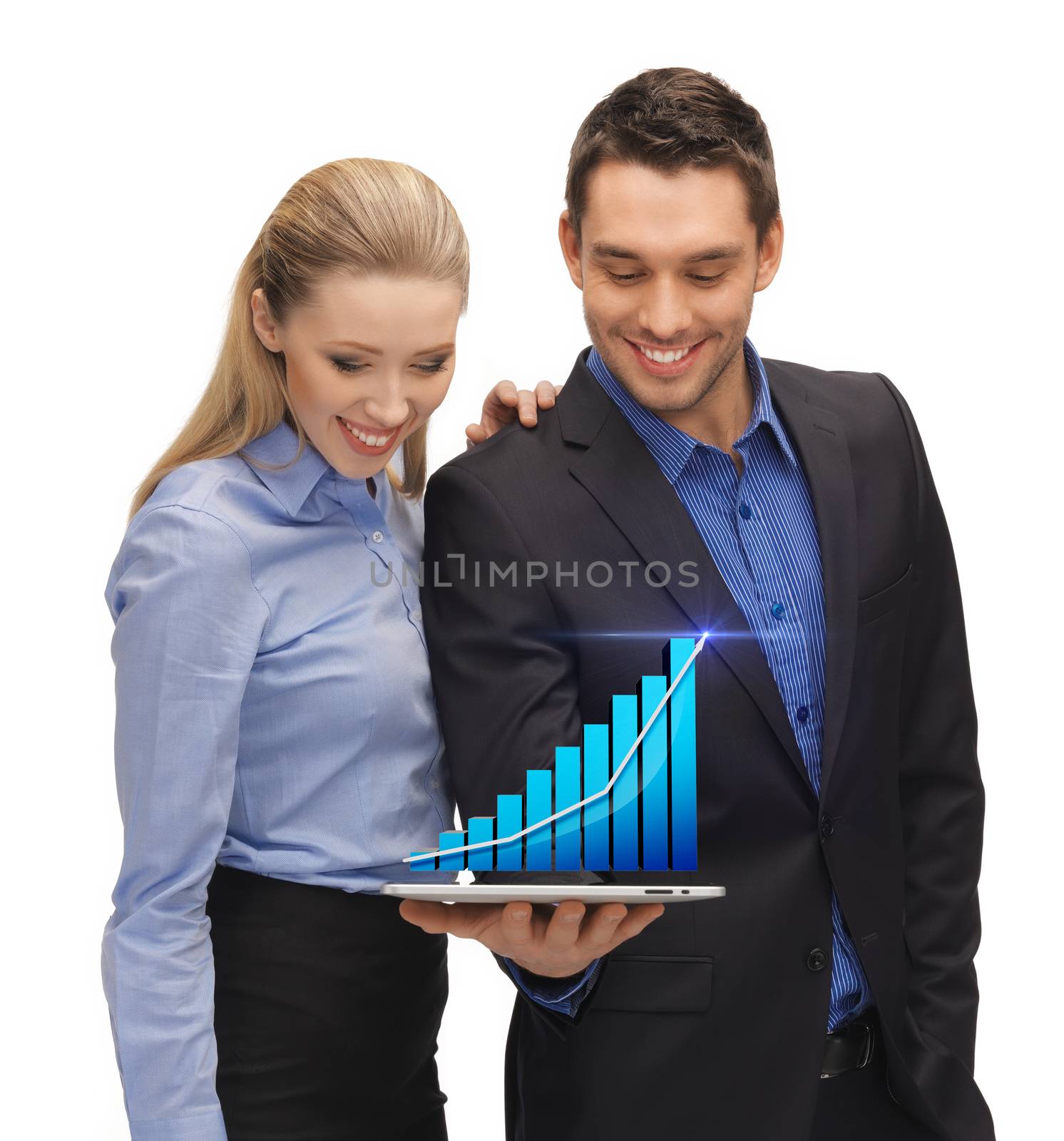 two business people showing tablet pc with graph by dolgachov
