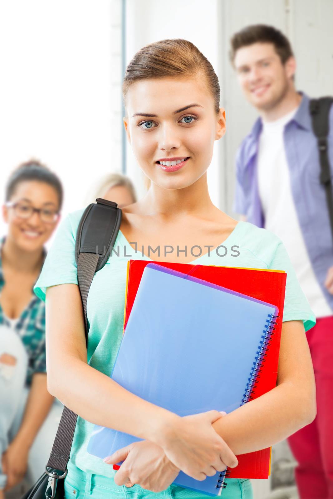 student girl with school bag and notebooks by dolgachov