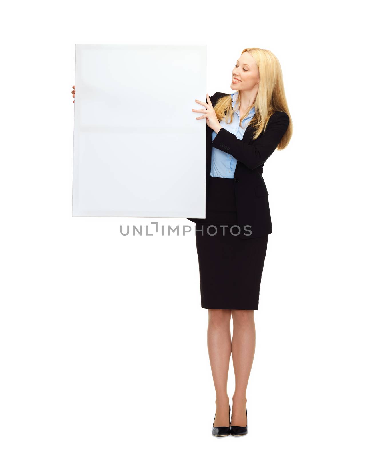 businesswoman with white blank board by dolgachov