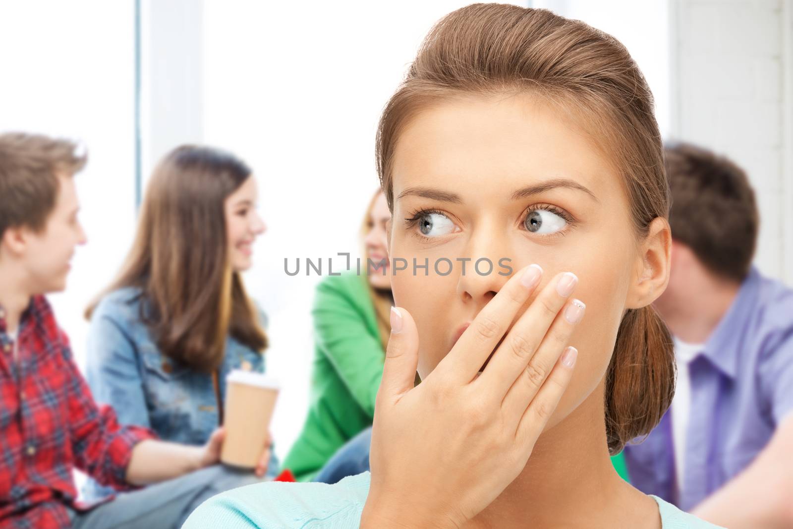 education concept - terrified student girl at school