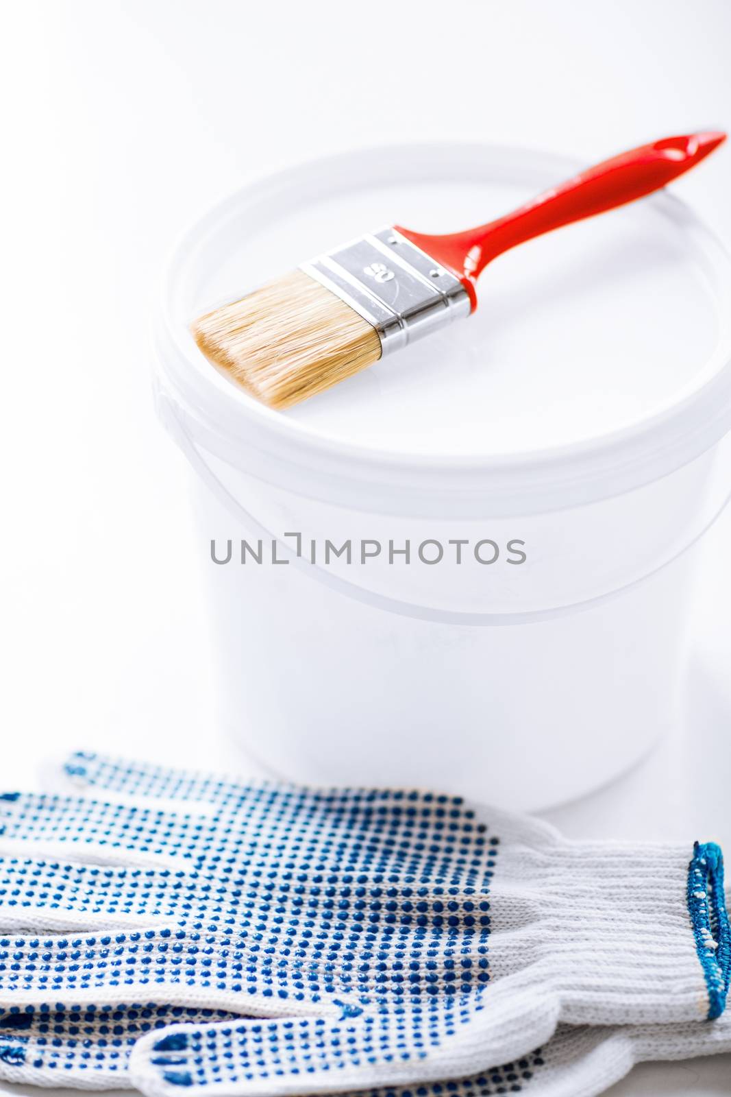 paintbrush, paint pot and gloves by dolgachov
