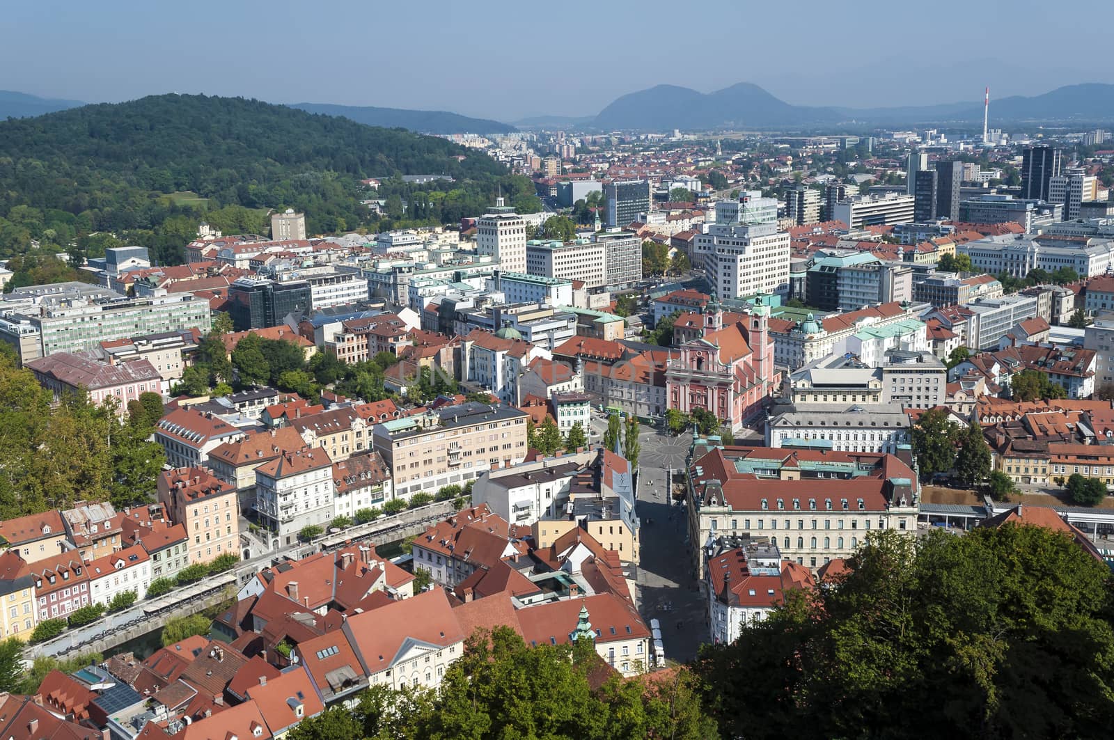 High angle view of Ljubljana, Capital City of Slovenia.