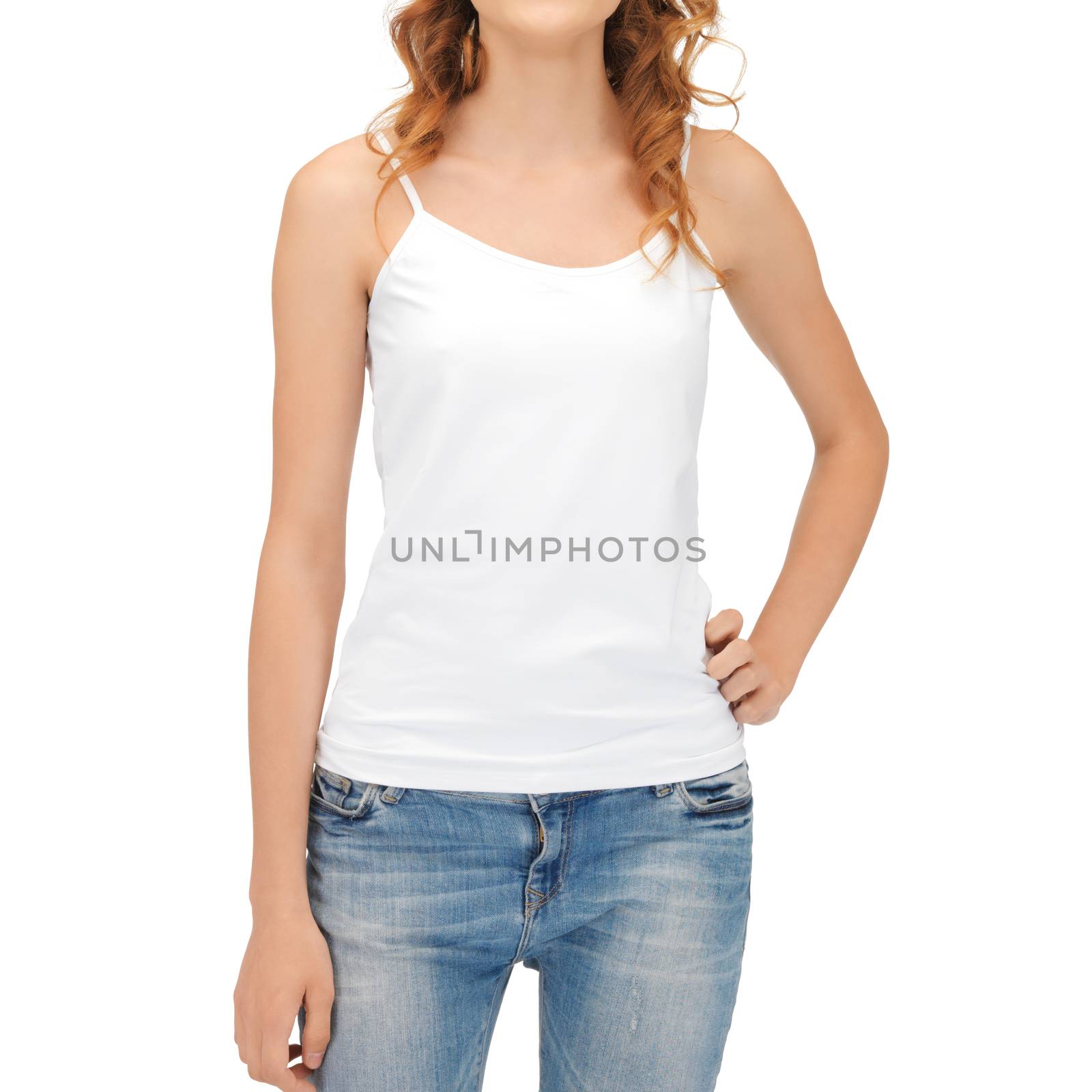 t-shirt design concept - woman in blank white tank top