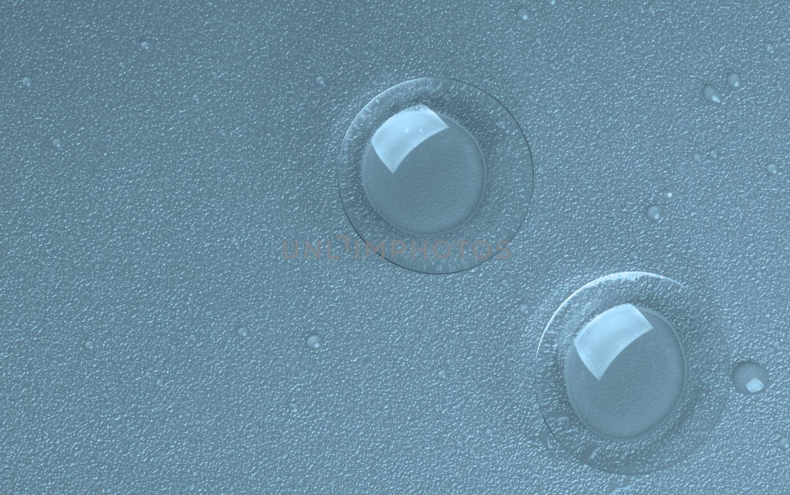 Two Contact Lenses with Water Droplets isolated on  Wet background. Top View