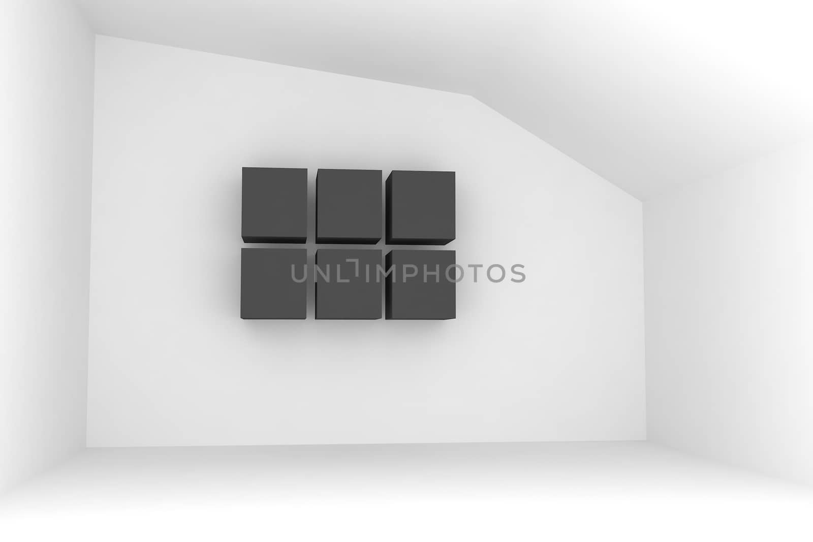 Empty room with blank black box for interior background.