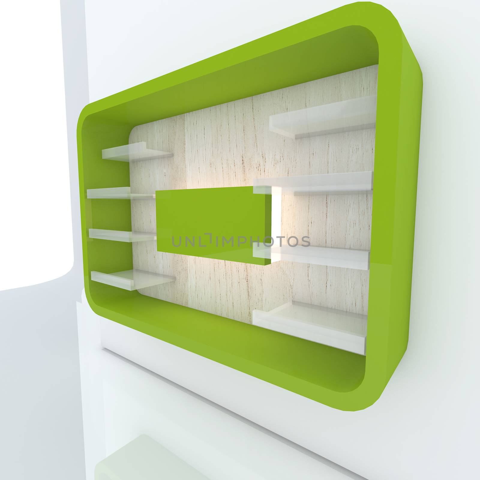 Color shelf design with white wall