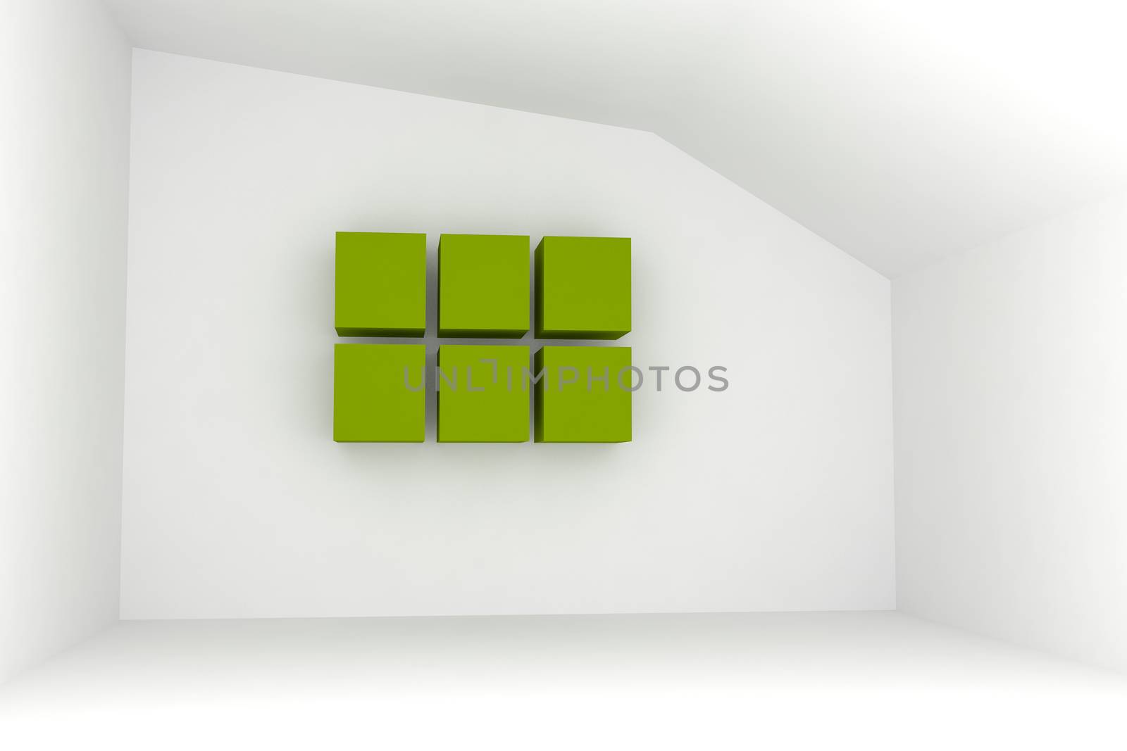 Empty room with blank green box for interior background.