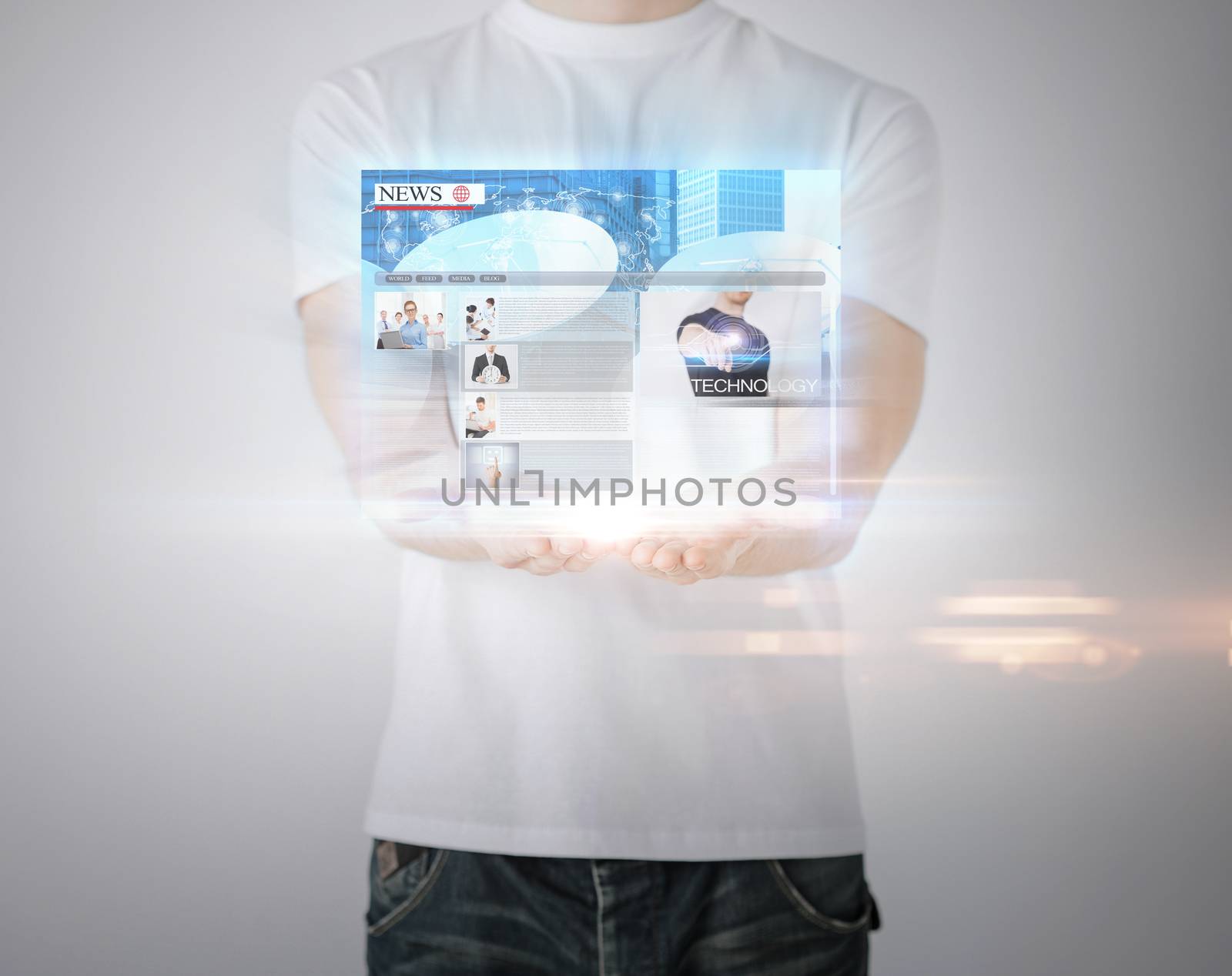 man with virtual screen and news by dolgachov