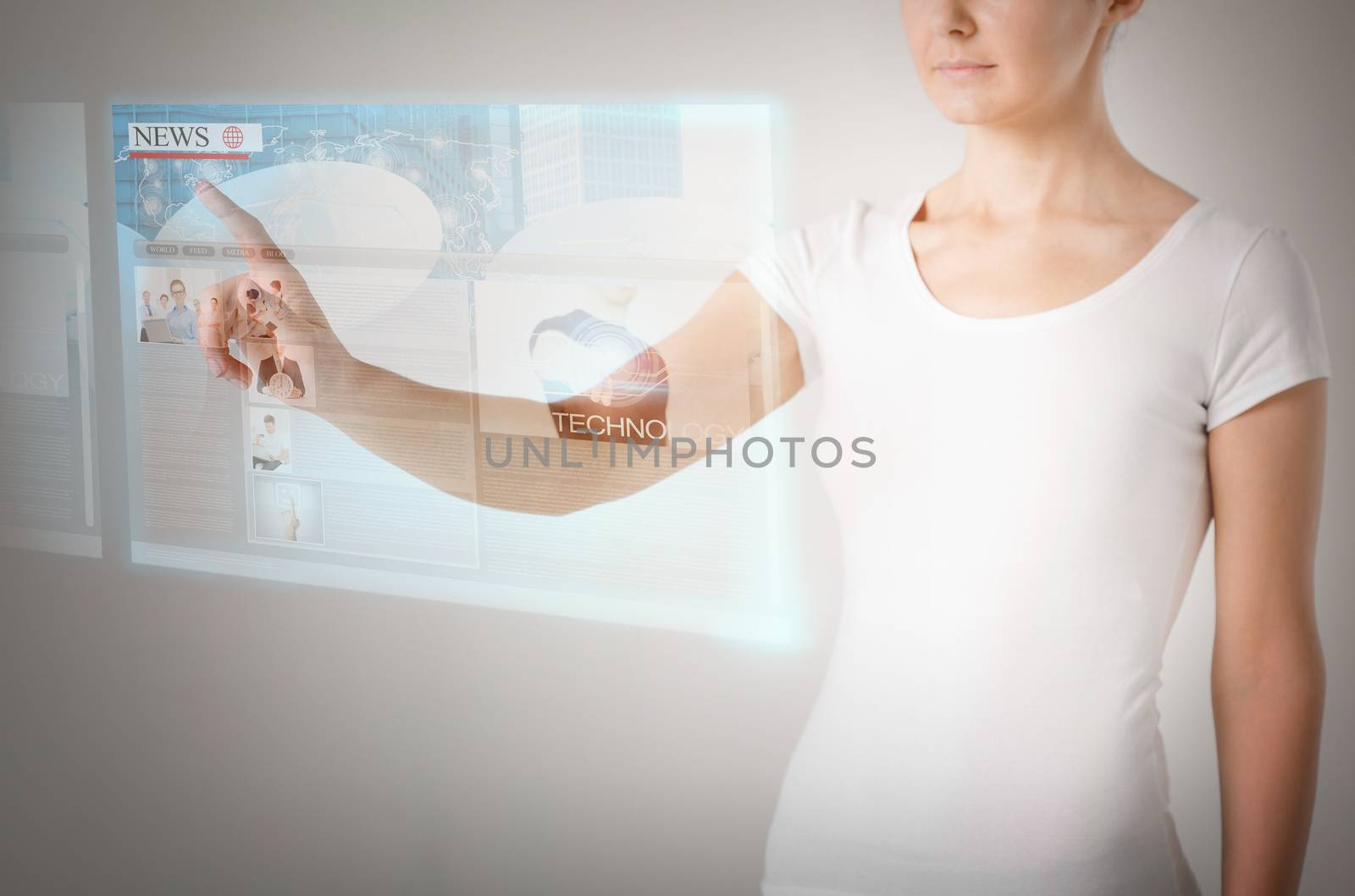 woman with virtual screen and news by dolgachov