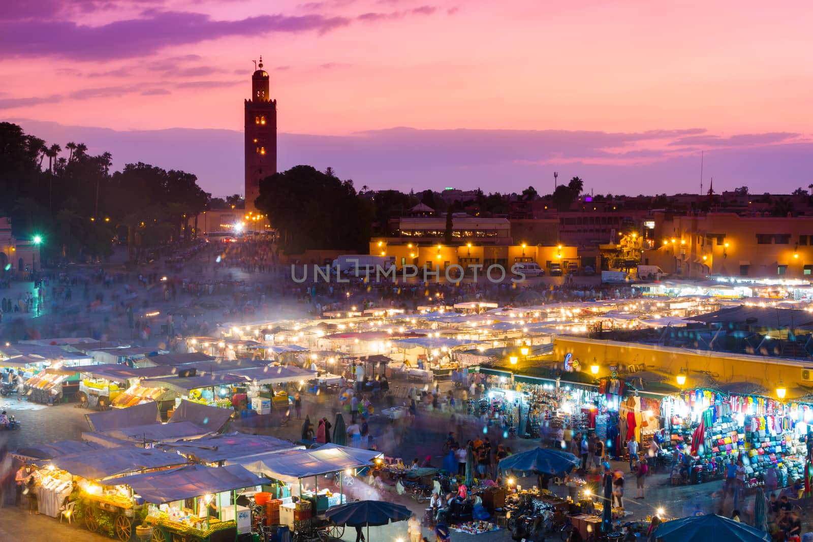 Jamaa el Fna also Jemaa el Fnaa, Djema el Fna or Djemaa el Fnaa is a square and market place in Marrakesh's medina quarter (old city). Marrakesh, Morocco, north Africa. UNESCO Masterpiece of the Oral and Intangible Heritage of Humanity.