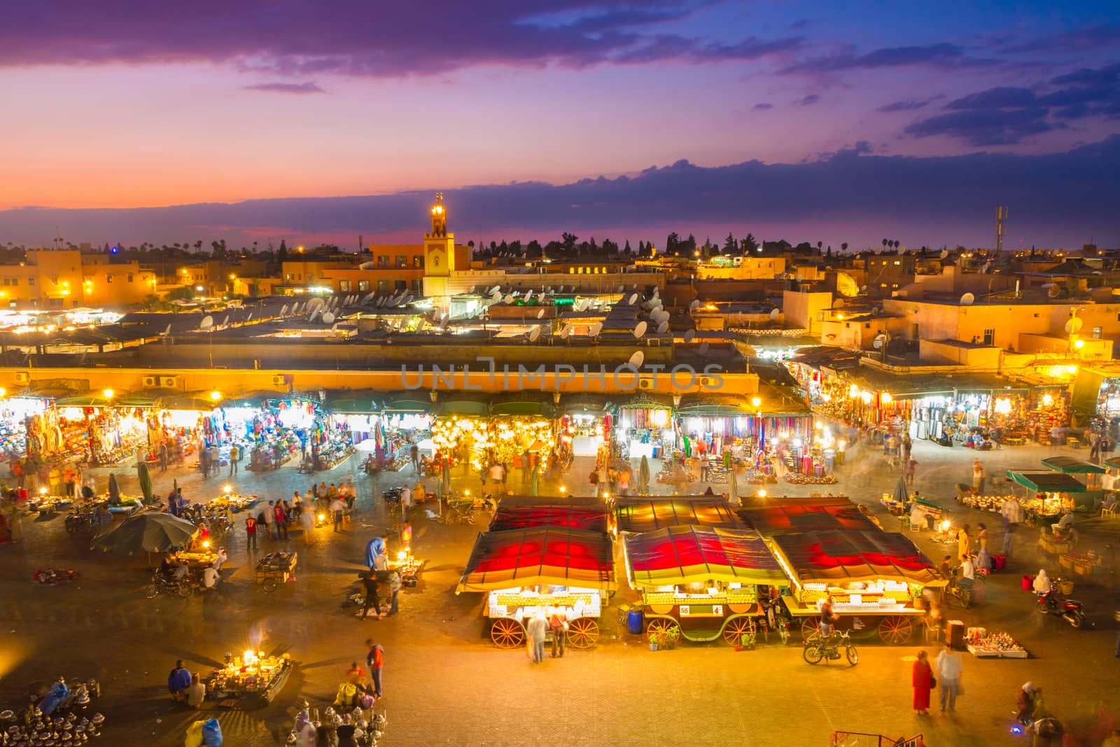 Jamaa el Fna also Jemaa el Fnaa, Djema el Fna or Djemaa el Fnaa is a square and market place in Marrakesh's medina quarter (old city). Marrakesh, Morocco, north Africa. UNESCO Masterpiece of the Oral and Intangible Heritage of Humanity.