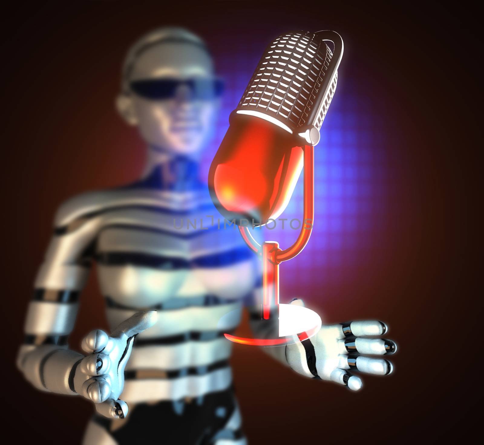 Retro microphone on hologram