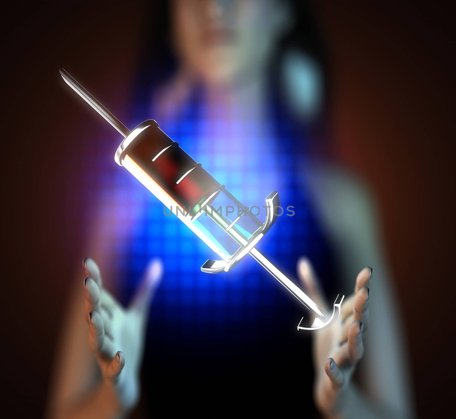 Glass syringe on hologram