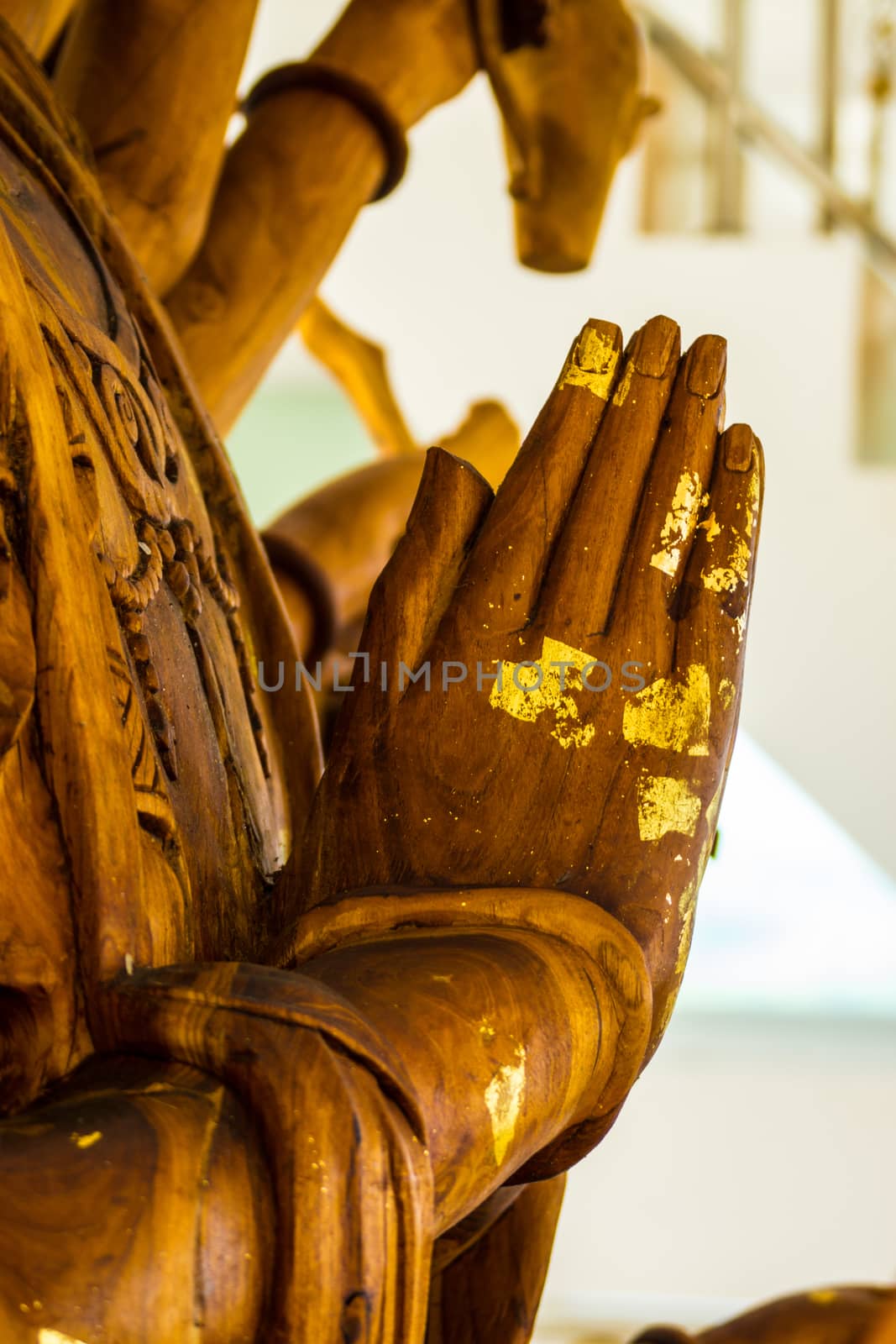 hand of wooden Buddha image,shallow focus