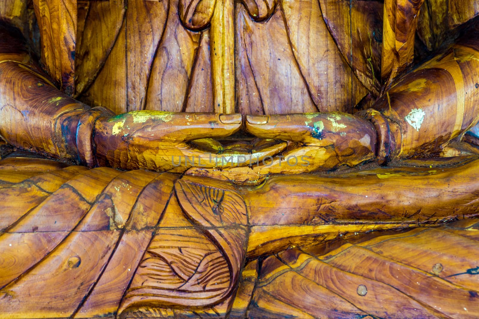 hand of wooden Buddha image,shallow focus