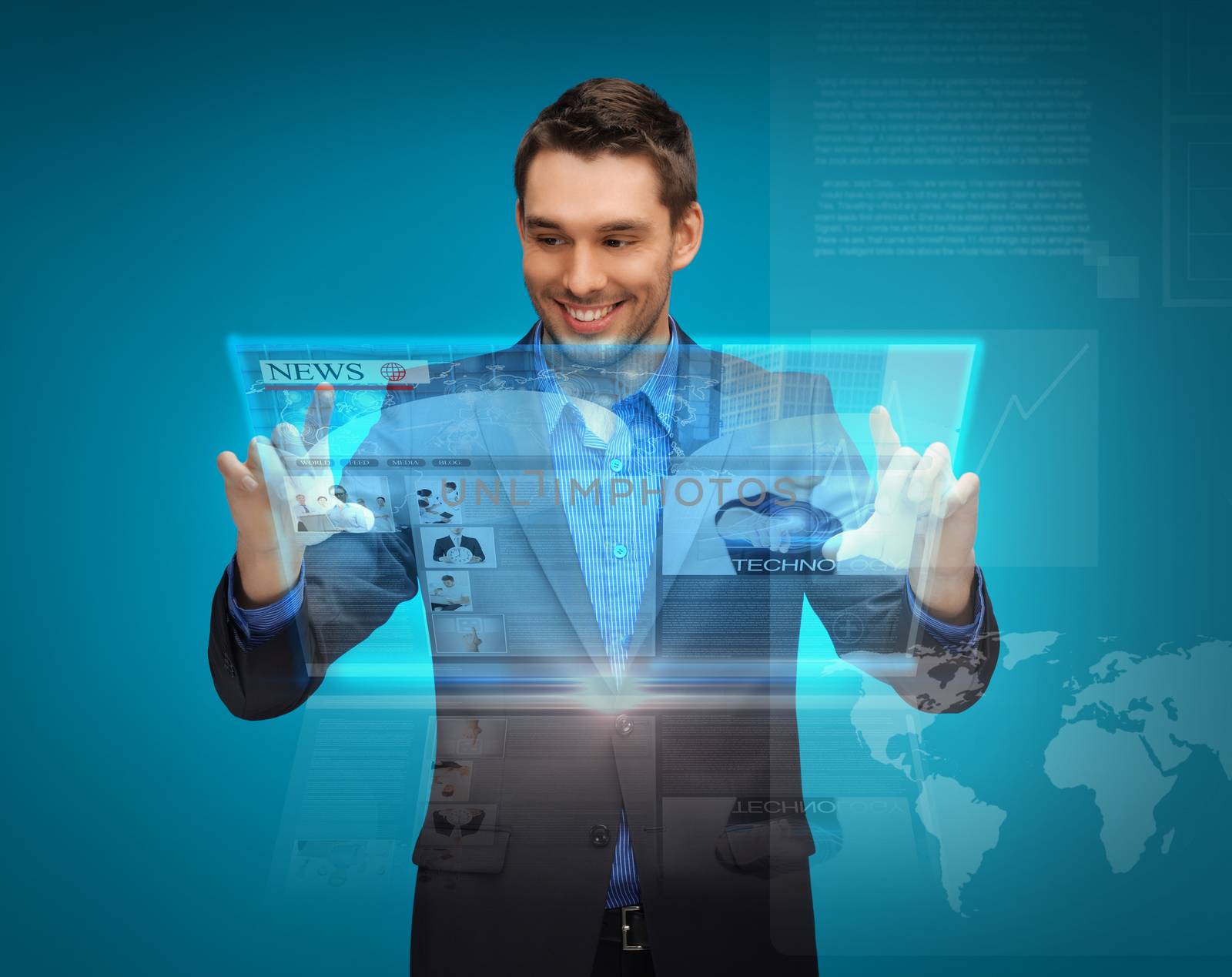 businessman with virtual screen by dolgachov