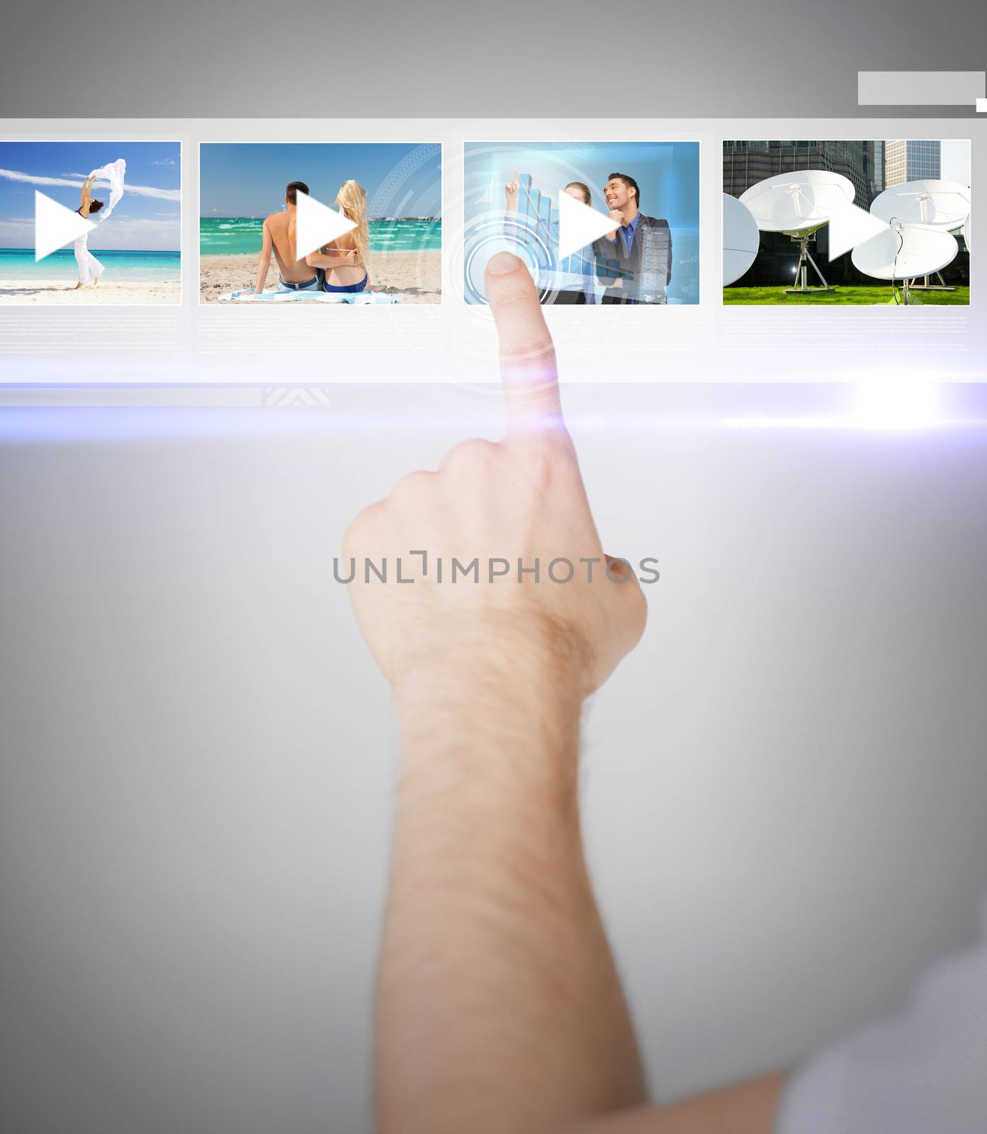 man pressing button on virtual screen by dolgachov