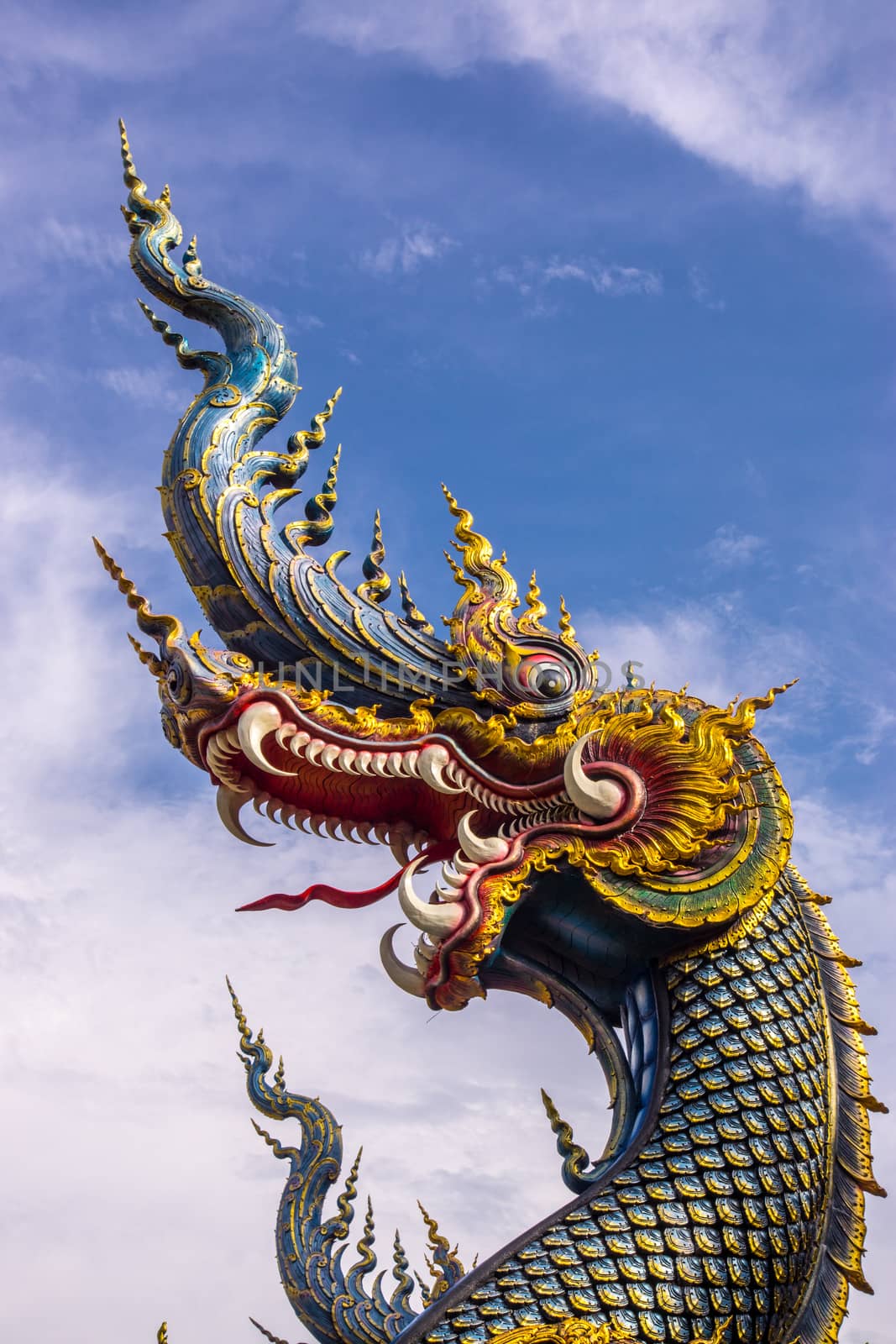 head shot of naga sculpture at thai Buddhist temple,Chiangrai,Thailand