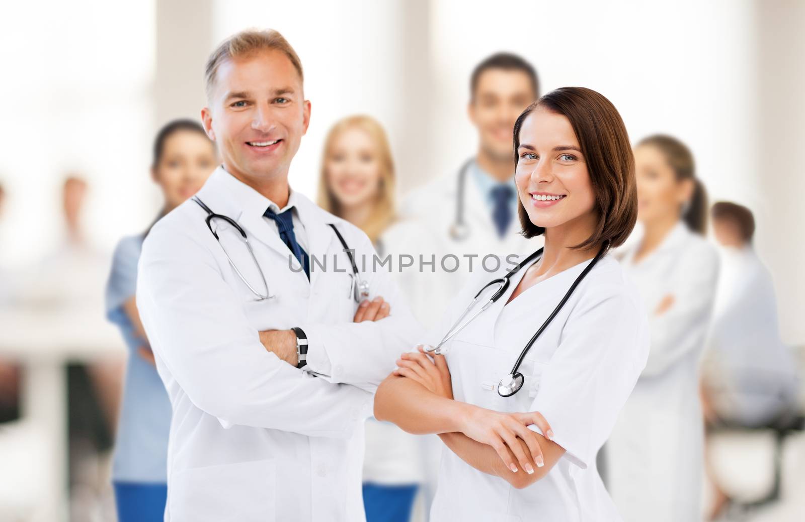 healthcare and medical concept - picture of two young attractive doctors