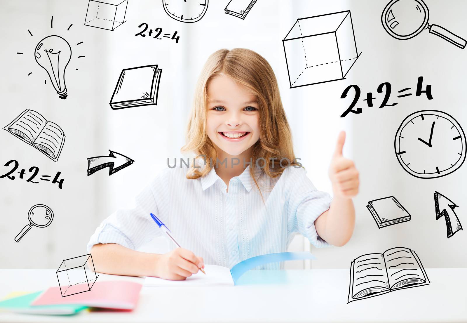 education and school concept - smiling student girl studying at school