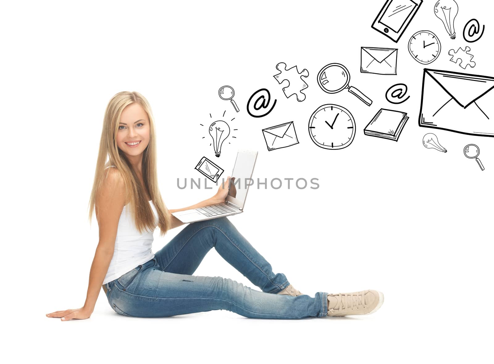 education and school concept - student girl with laptop computer