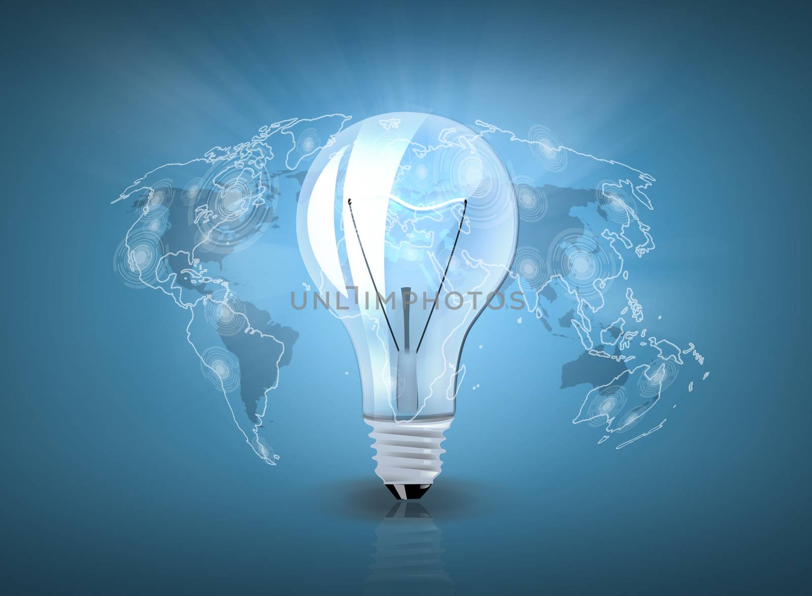 business and technology concept - light bulb with world map