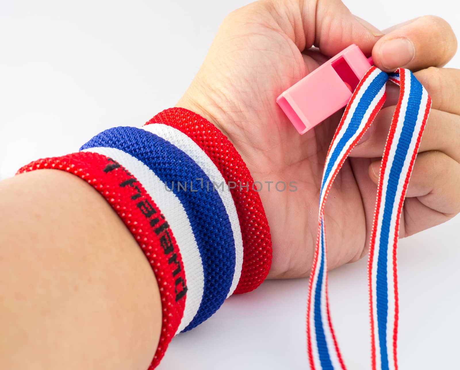 the wristband have colourful on wrist human for cheer by golengstock