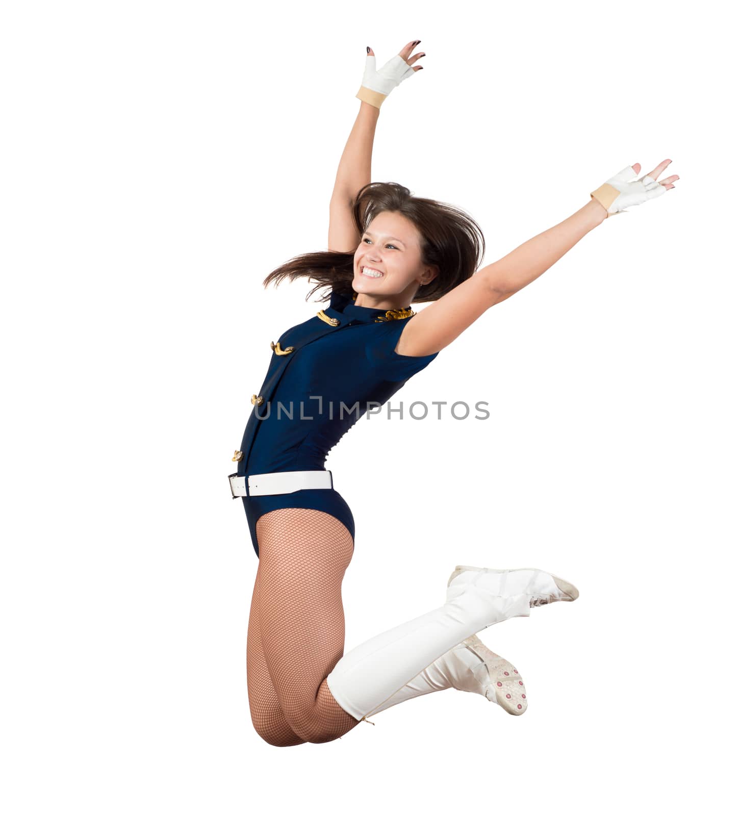 image of a athletic young woman jumping, isolated on white background