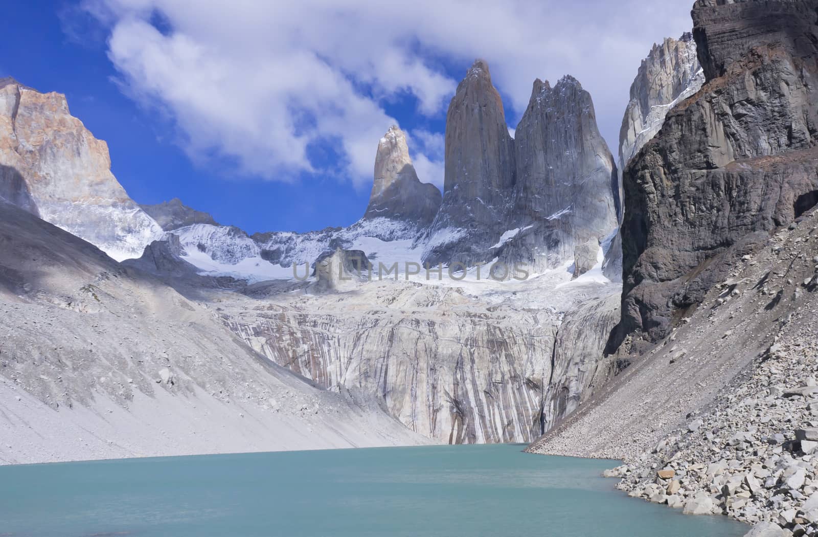 Patagonia,Torres del Paine National Park. Lake between dolomite granite mountains