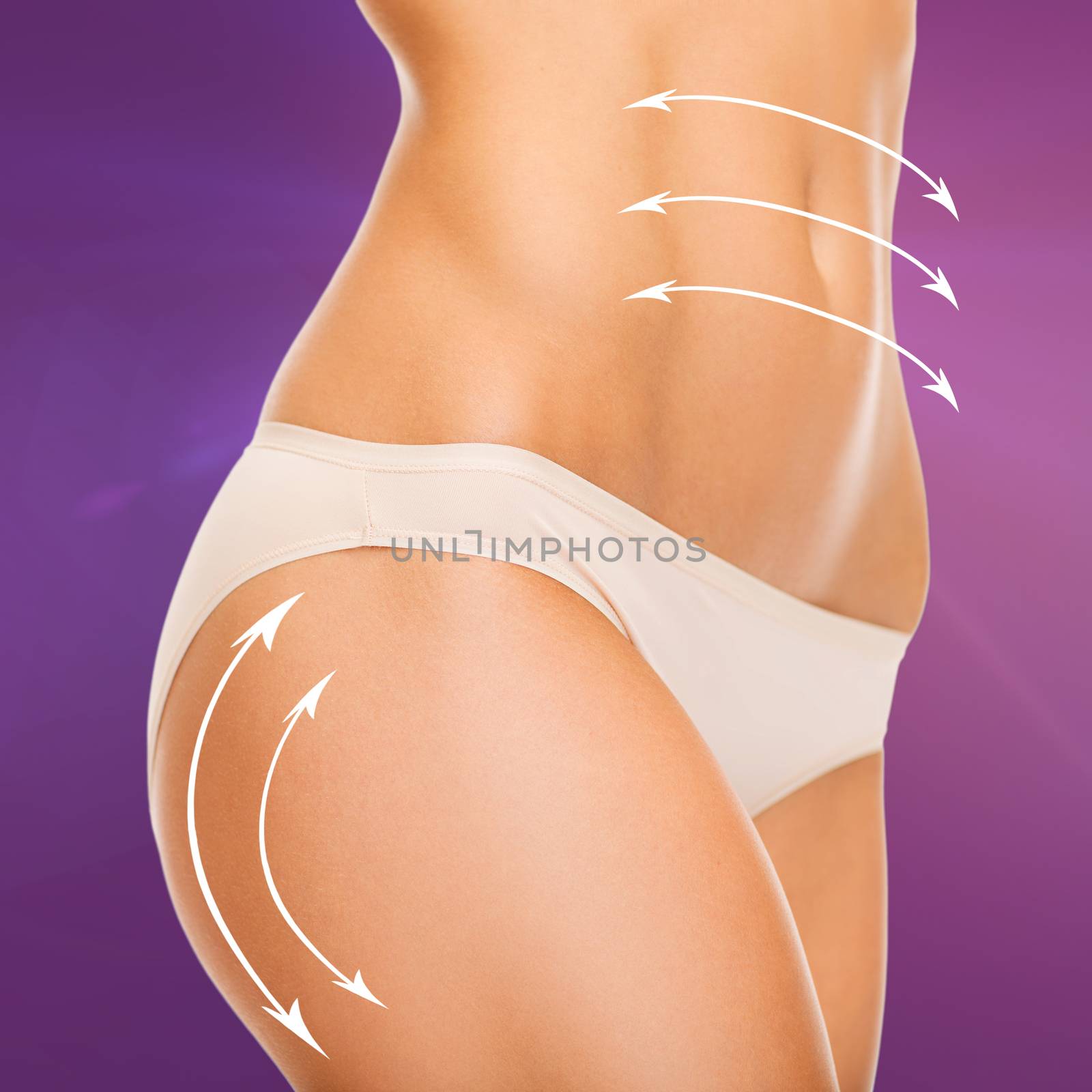 health and beauty - woman in cotton underwear showing slimming concept